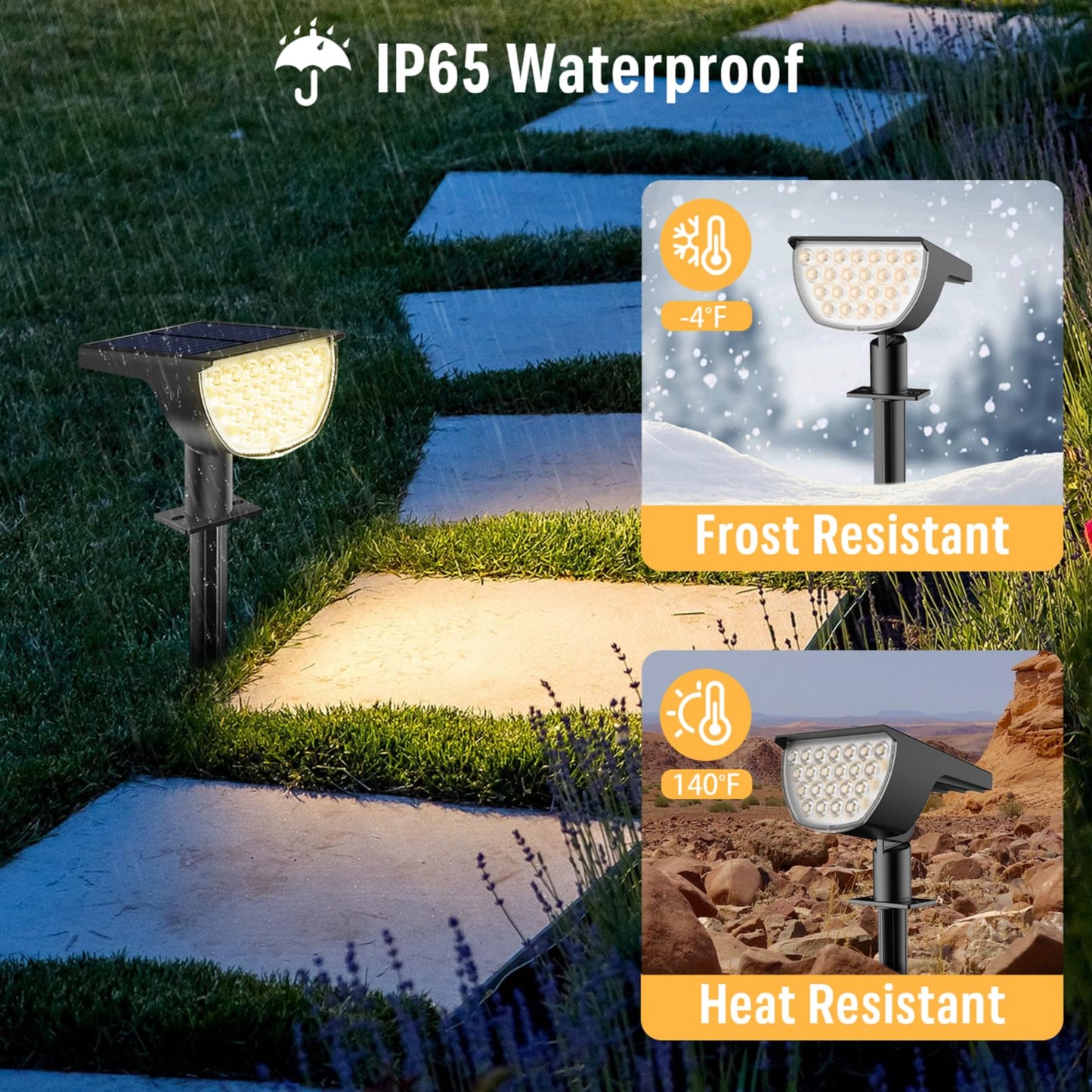 GKGG Solar Lights Outdoor Waterproof IP65, Solar Powered 76 LED 3 Lighting Modes Solar Spot Lights Outdoor for Yard Garden Landscape Pathway (Warm White, 6 Pack)