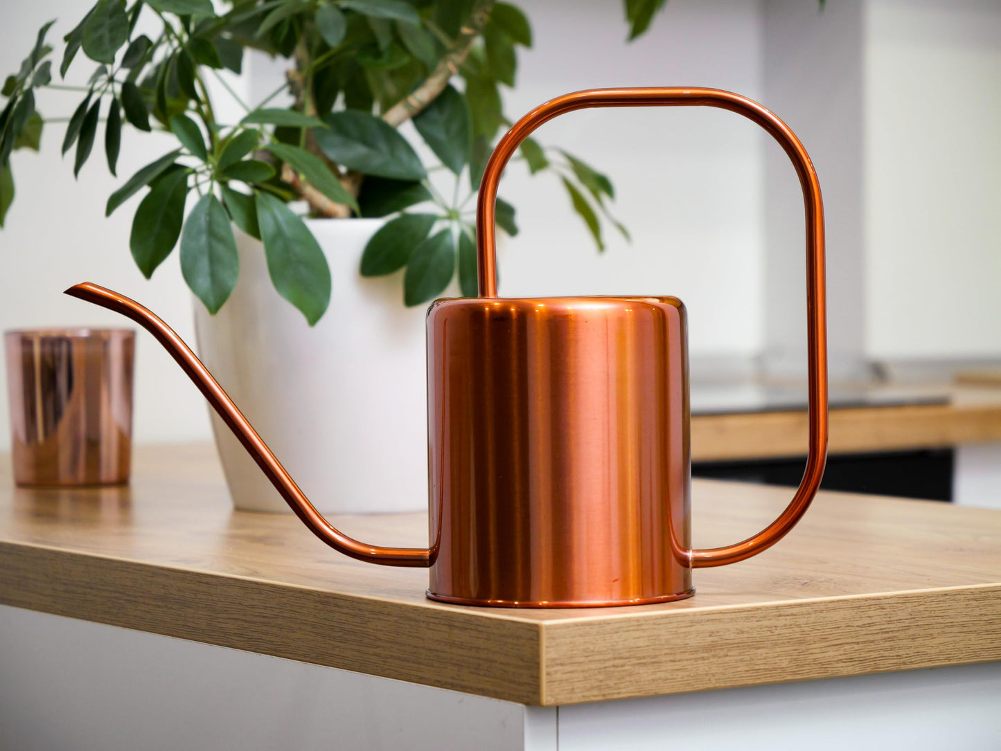 Plexon Rose Gold Metal Watering Can Indoor Plants, 54 oz Stainless Steel Long Spout Watering Can Outdoor House Plant Flower, Garden