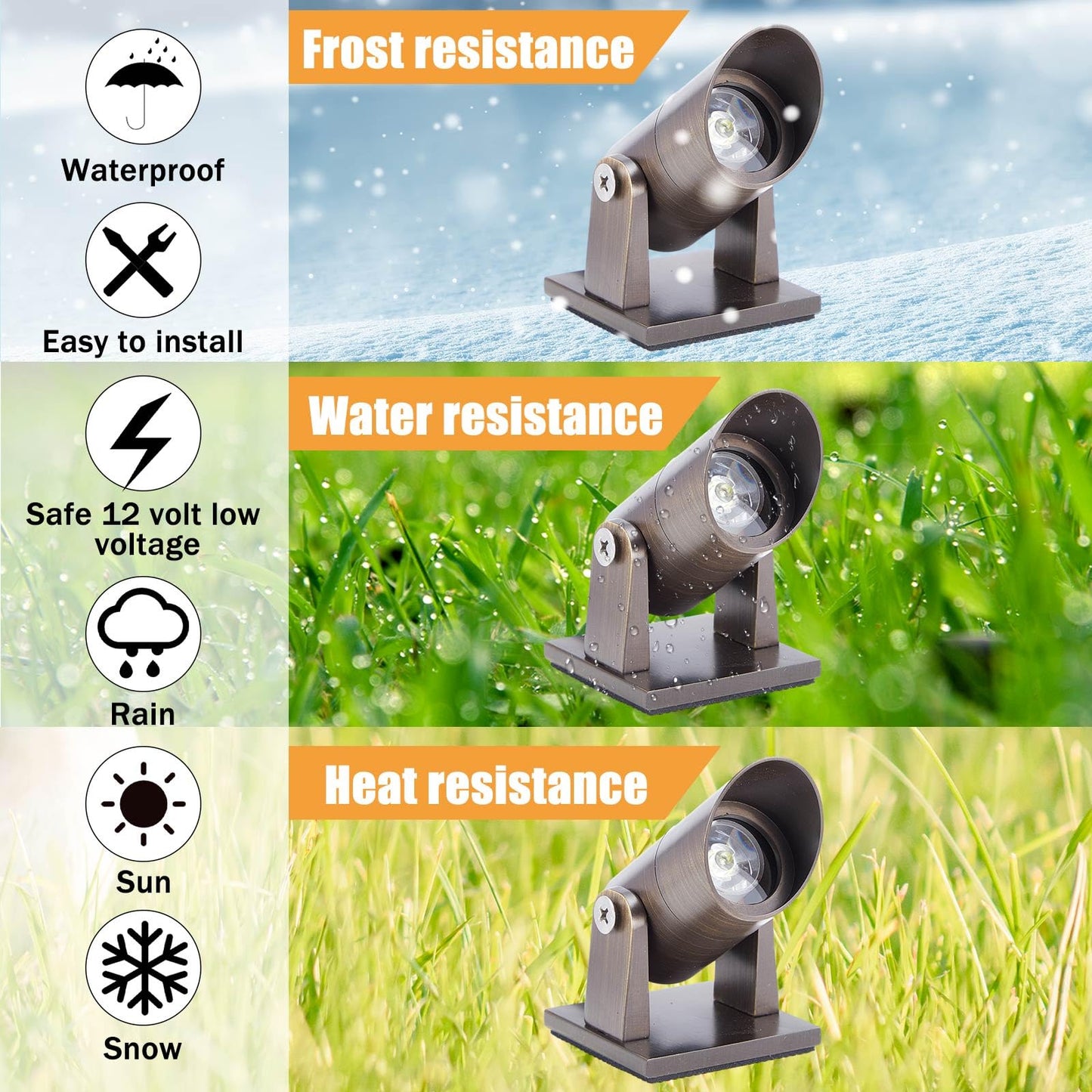 Rossesay 6 Pack Waterproof Brass Underwater Light Ip65 Pond Lights LED Submersible Pool Fountain for Swimming Home Garden Patio Pond Fountain Waterfall Landscape Rockery