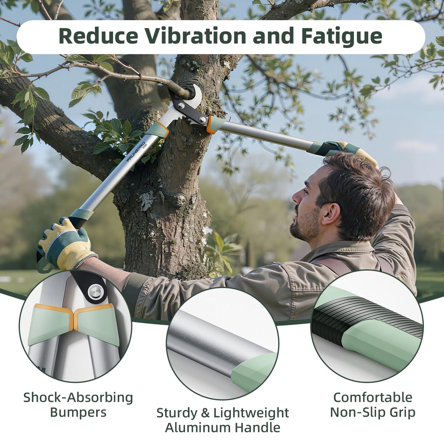 PrunePro Loppers for Tree Trimming Stainless Steel Branch Cutter Heavy Duty Bypass Tree Pruner Rust Resistant Sharp Blade Up to 2" Tree Limb Trimmer for Gardening