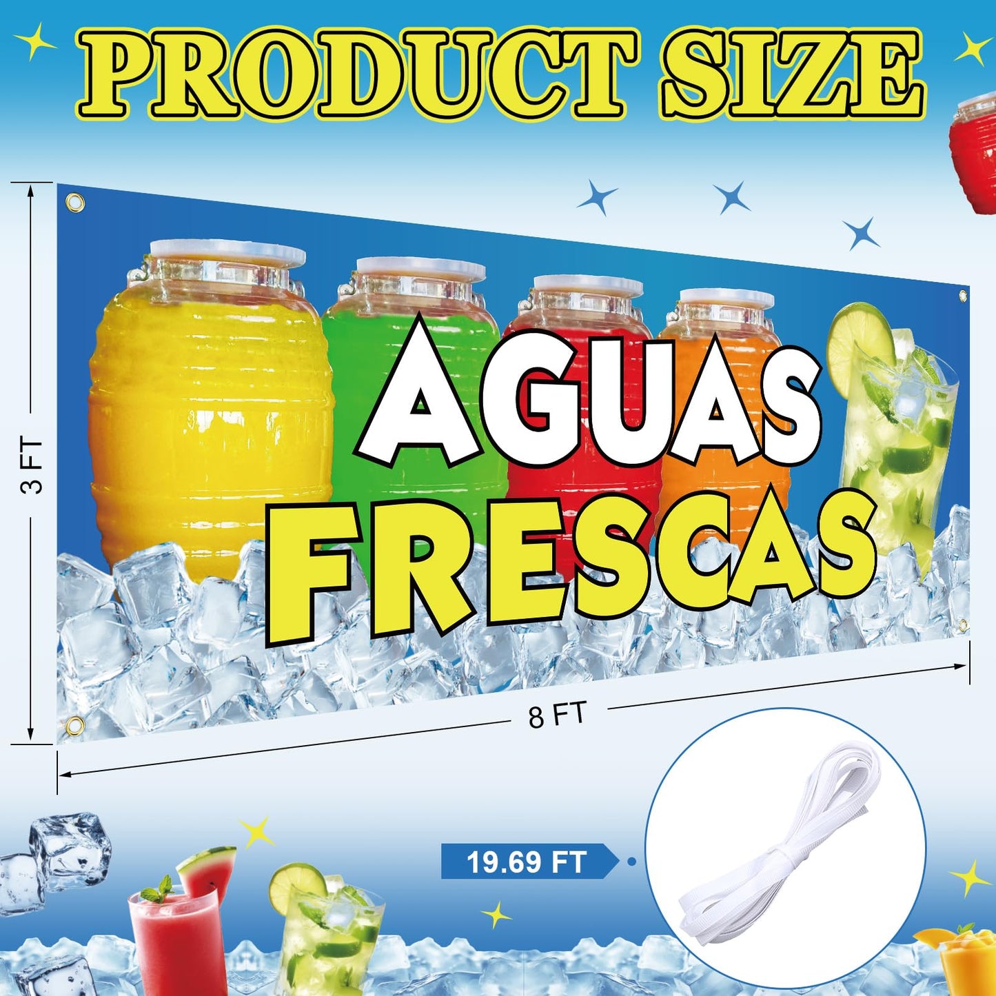 Hahafelt 5 Pcs Aguas Frescas Stand Decor Kit Swooper Feather Flag with Pole Yard Sign and Banner for Outside Advertising Business Lawn Outdoor Decorations