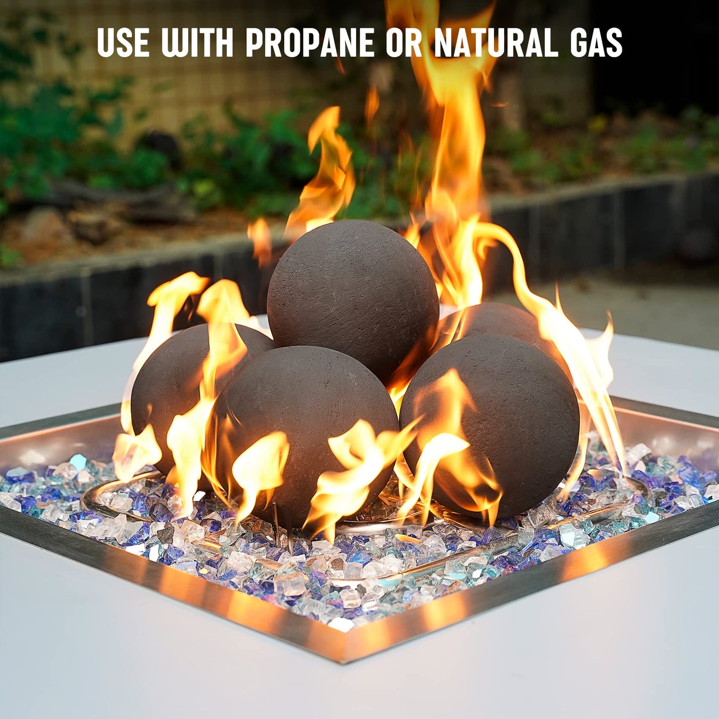 Stanbroil Ceramic Balls - 5” Round Fire Stones for Fire Pit Fire Bowl and Fireplace - Set of 6, Black