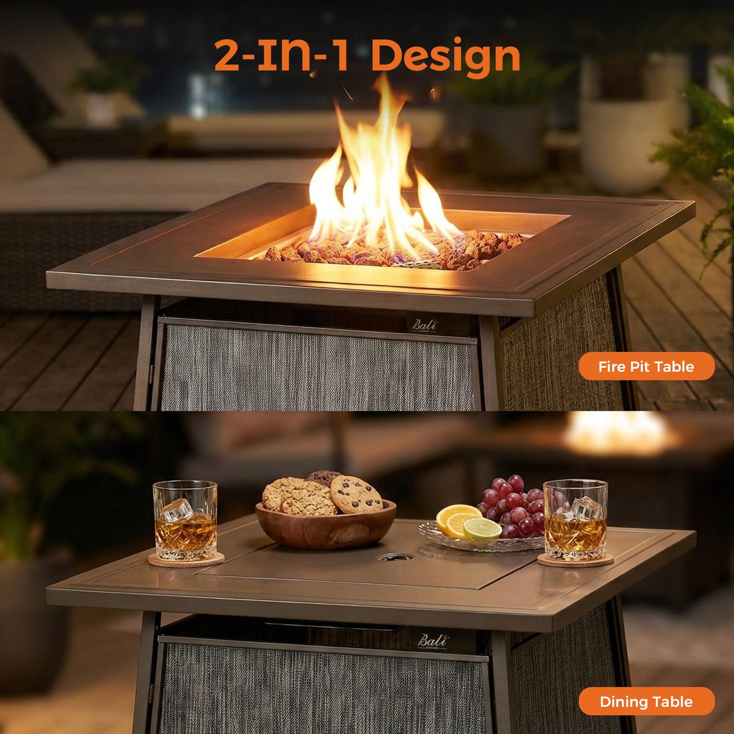 BALI OUTDOORS 50,000 BTU Propane Fire Pit Outdoor, 28 inch Propane Fire Pit Table Square, Gas Firepits for Outside Patio, Garden, Backyard