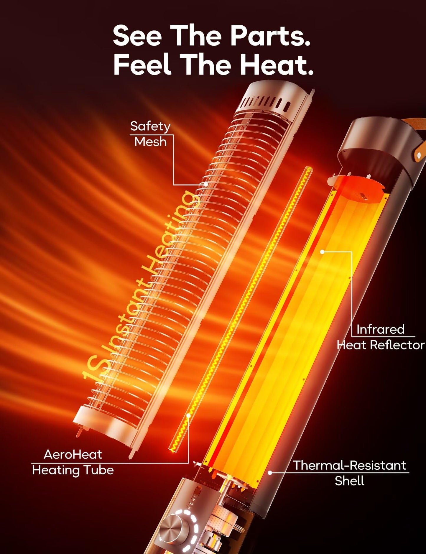 Outdoor Heater for Patio, 32" Infrared Electric Heaters Indoor w/Remote, 1500W, 60° Oscillation, 9H Timer, 9 Heat Level, Tip-Over/Overheating Protection, Safety Lock, for Garage Porch Office Inky