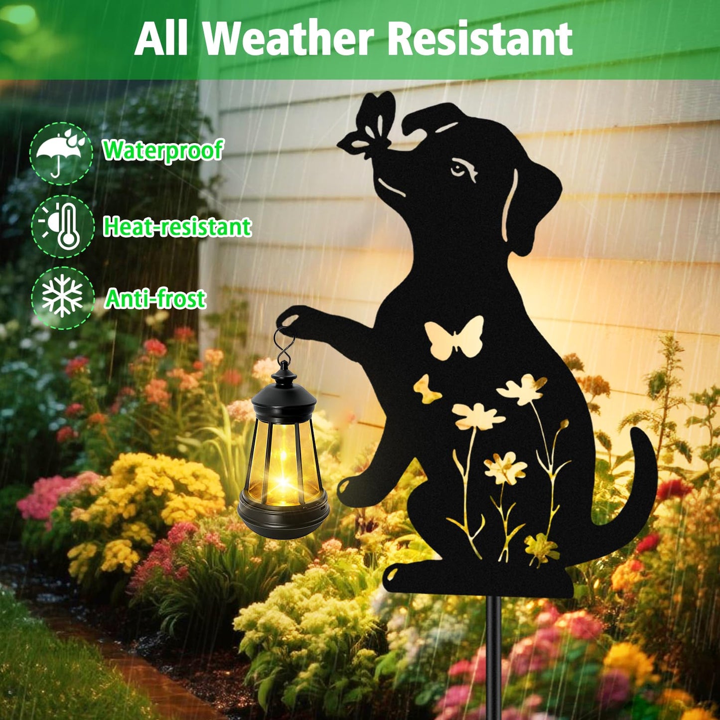 Solar Lights Outdoor Stakes, Metal Dog Solar Lights,Birthday Gifts for Women Mom Grandma, Waterproof Hanging Lantern Garden Ornaments Decor Outside Backyard, Yard Art, Patio, Pathway