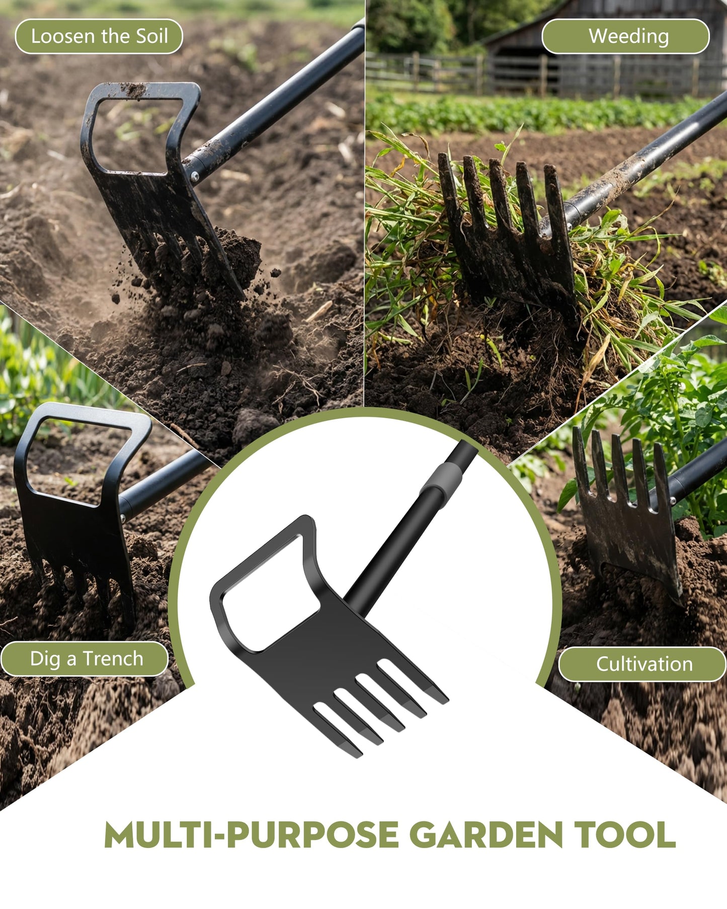 Garden Hoe, 60 Inch Adjustable 2-in-1 Hoe Garden Tool, Sharp Blade for Weeding & Soil Loosening in Garden & Yard