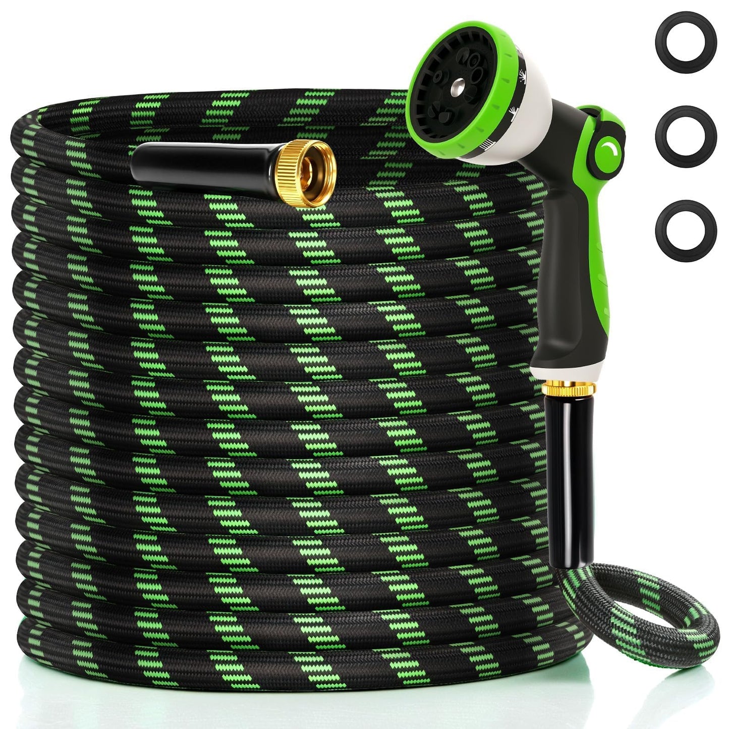 Ahititi Garden Hose 50 ft Water Hose Flexible Non-Expandable Outdoor Heavy Duty Lightweight Leakproof Kink-free flex Watering Hose Pipe with Nozzl for 3/4 inch Fitting Yard Lawn Outside Car Wash