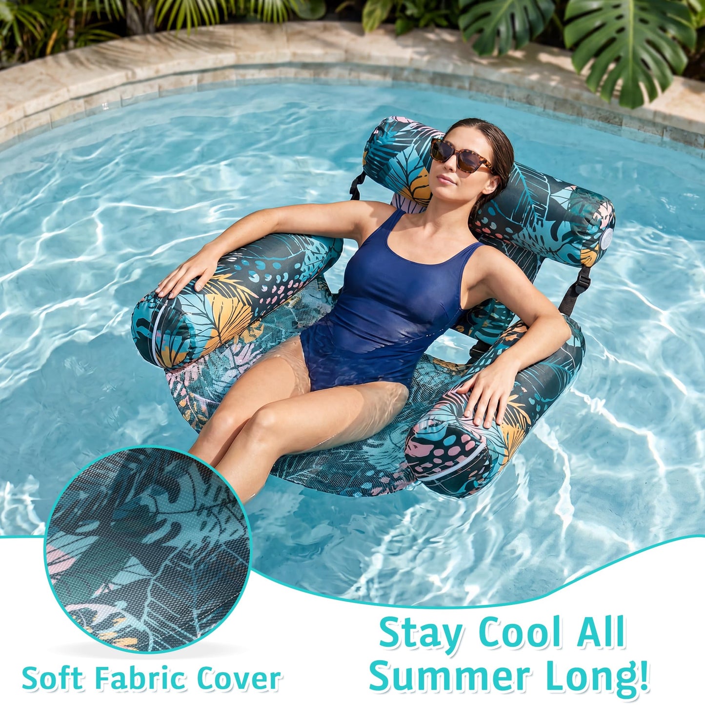 FindUWill Inflatable Pool Floats for Adult, 2 Pack Pool Float Chairs, Floating Lounge Chair for Adults, Heavy Duty Fabric Blow up Noodle Float for Summer Fun Pool Party Beach Lake