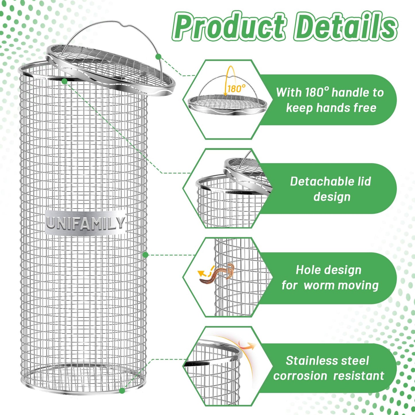 UNIFAMILY 2pack Inground Worm Composting Bin, Stainless Steel Outdoor Compost Bin with Handle, Worm Composter, Worms Bins for Composting Recycling Kitchen Food Waste (Compost Bin with Handle)
