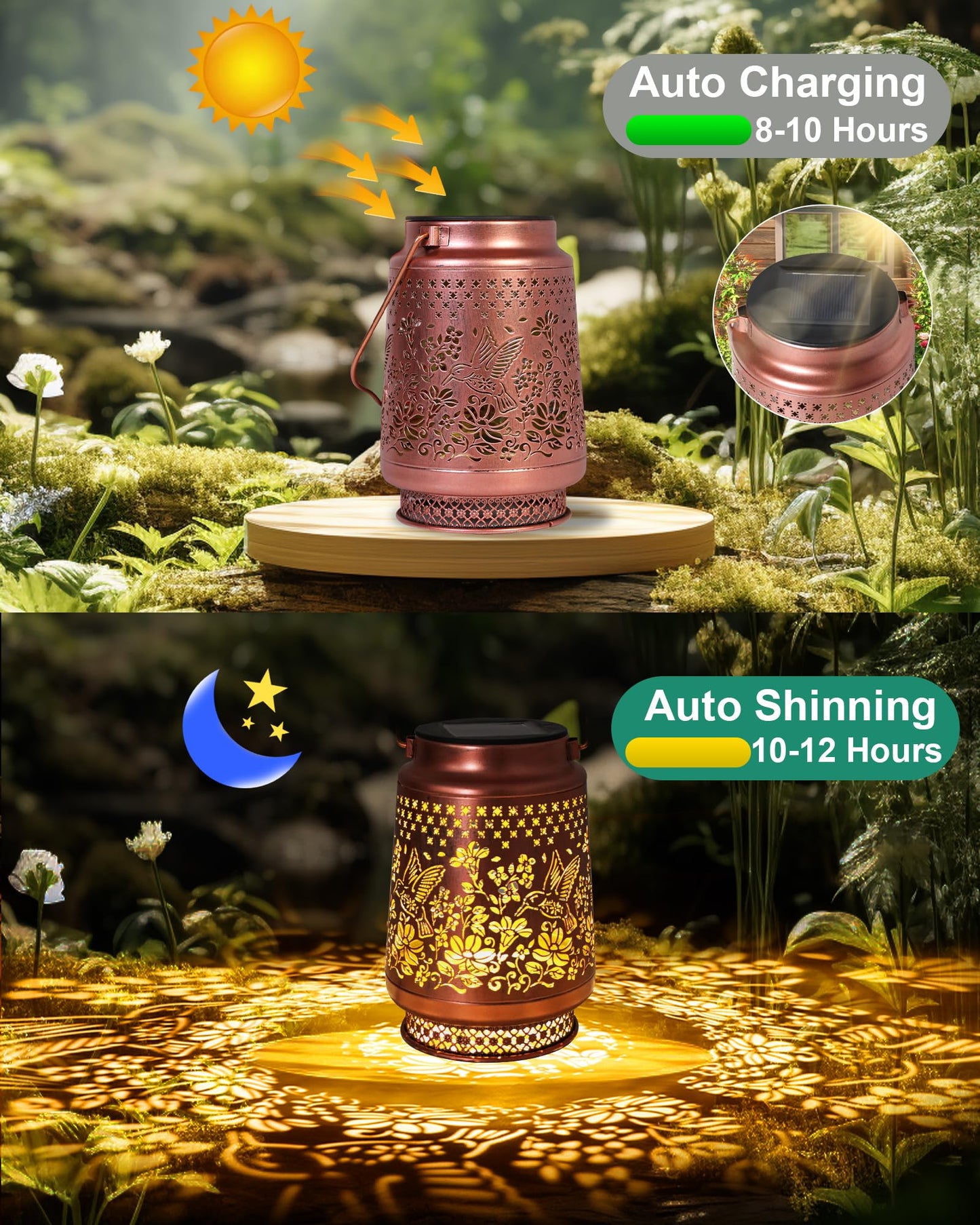 2 Pack Hummingbird Solar Lanterns Outdoor Waterproof, Garden Decor Birthday Gifts for Women Mom Grandma Sister, Metal Hanging Solar Lights Outside Decorative for Backyard Patio Lawn Pathway Landscape
