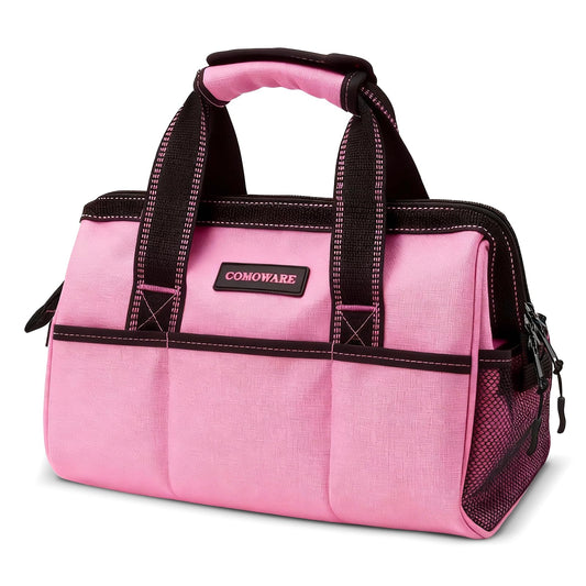 COMOWARE 13-Inch Tool Bag, Pink Soft Storage Bags with Inside Pockets, Wide Mouth Pink Tool Tote Bag