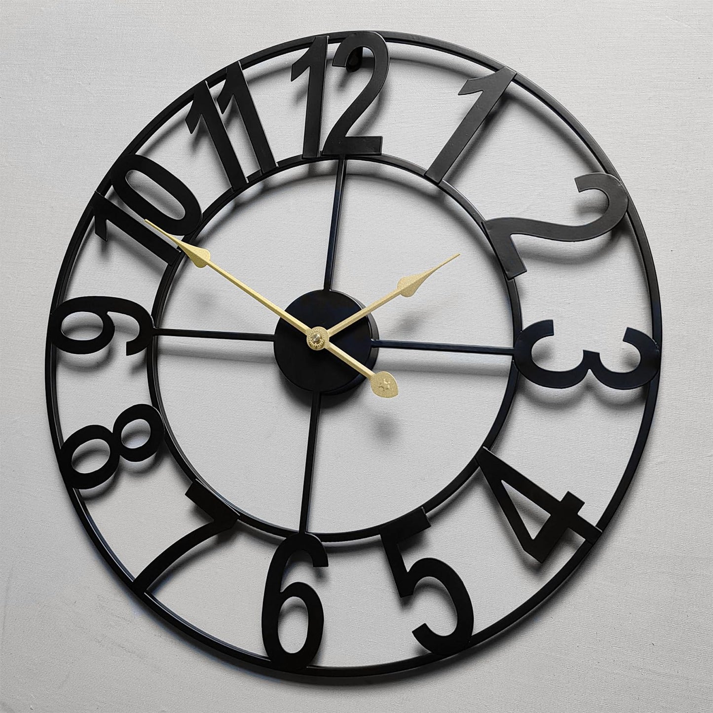 SUKYING Large Outdoor Clock, Silent Non-Ticking Battery Operated Outdoor Wall Clock, Black Modern Metal Wall Clock for Patio, Porch, Pool Area, Kitchen, Bedroom, Living Room, Farmhouse Decor - 16 Inch