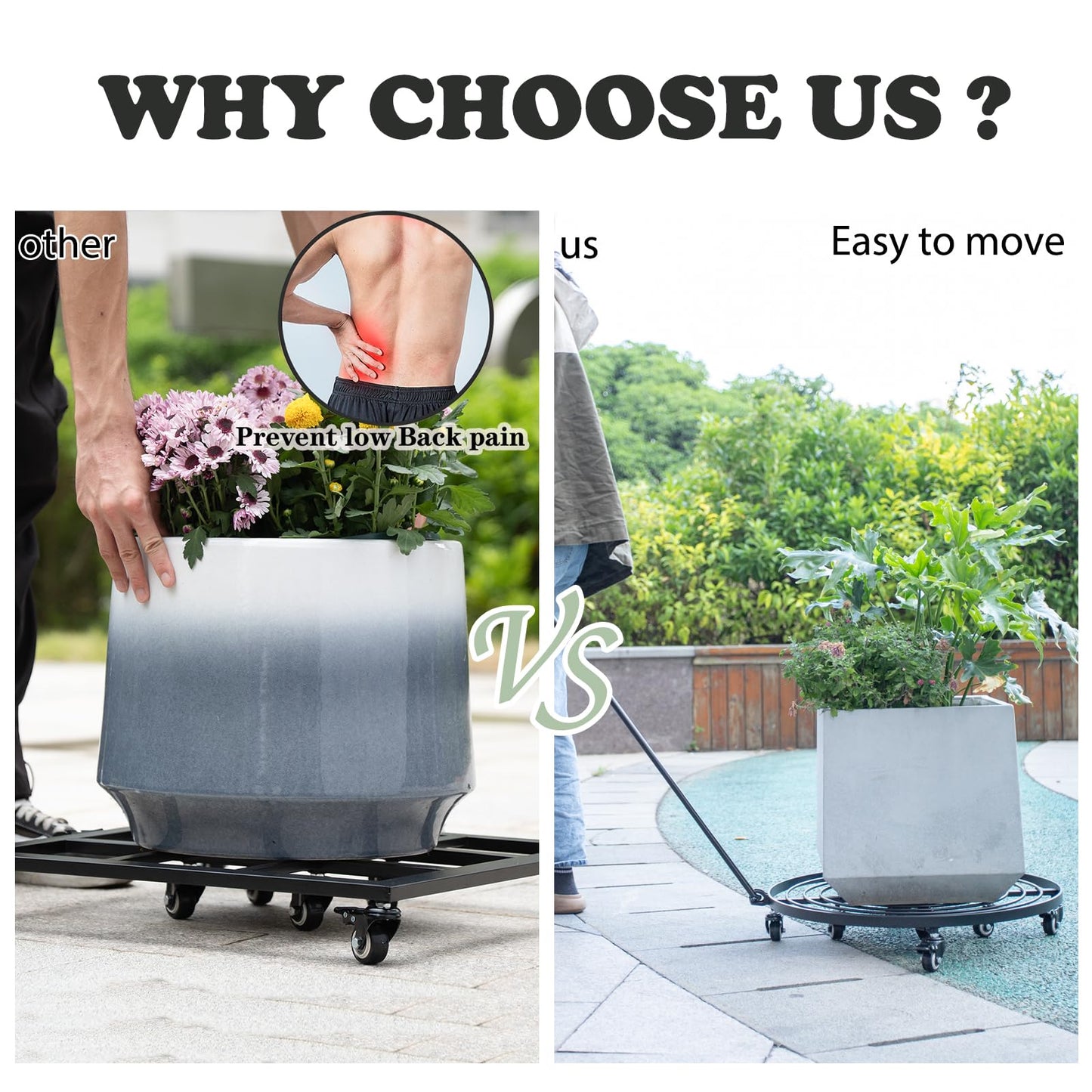 Goooxim 22 Inch Plant Rollers with Wheels - Heavy Duty Steel Round Dolly for Easy Indoor/Outdoor Movement, Removable Handle & 360° Swivel Wheels, Perfect for Large Pots, Planters & Trees