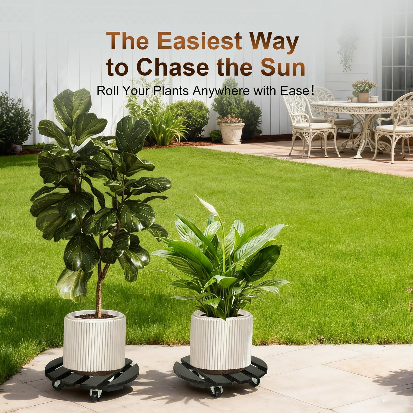 IBGUC 2 Pack Plant Caddy with Wheels 13'' Rolling Plant Stand Indoor Outdoor, Heavy Duty Wooden Plant Stand with Wheels 300Lbs Capacity with 360°Lockable Rolling Base for Pot, Planter, Tray, Patio