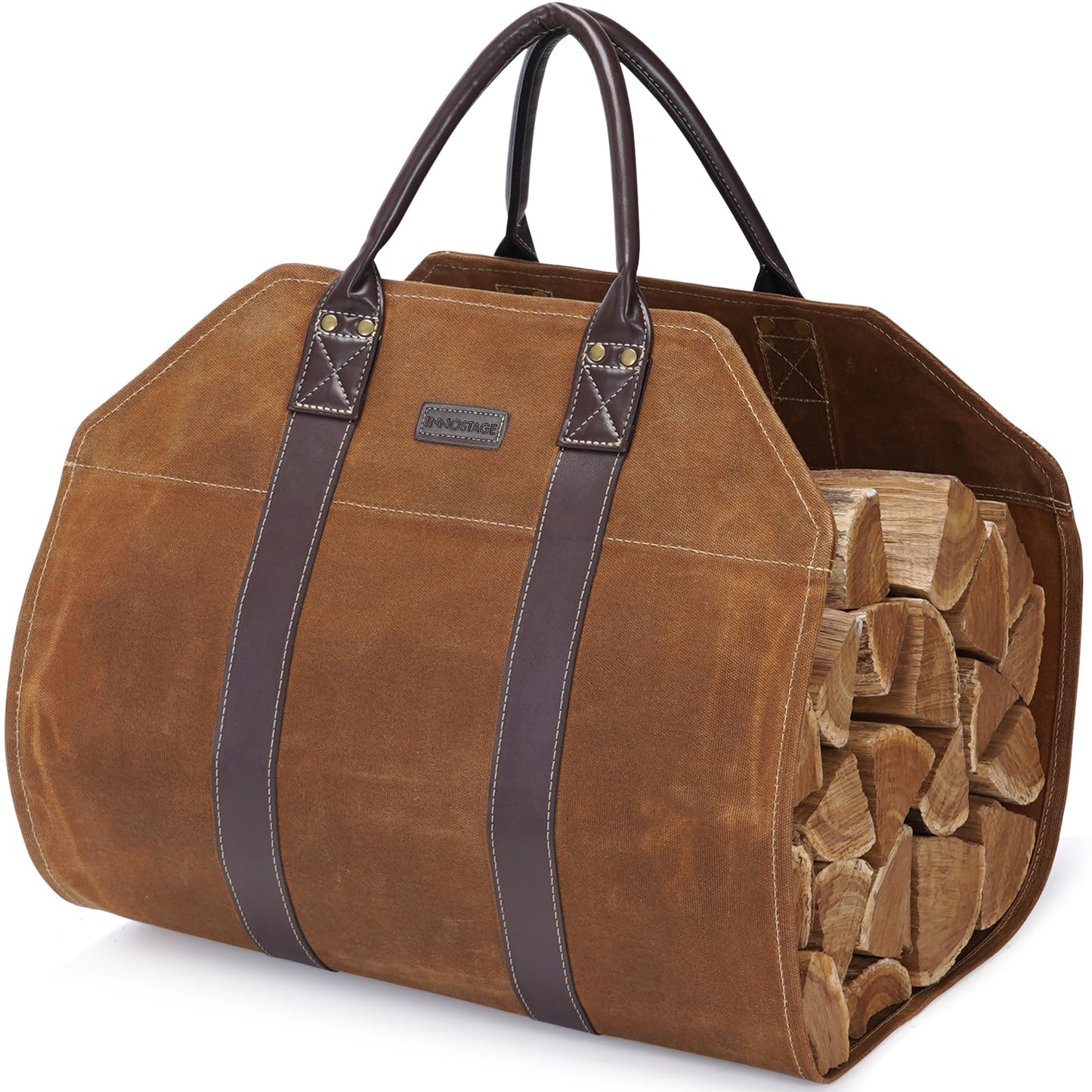 INNO STAGE Canvas Log Carrier Bag,Durable Wood Tote,Fireplace Stove Accessories,Extra Large Firewood Holder with Handles for Camping (Rust)