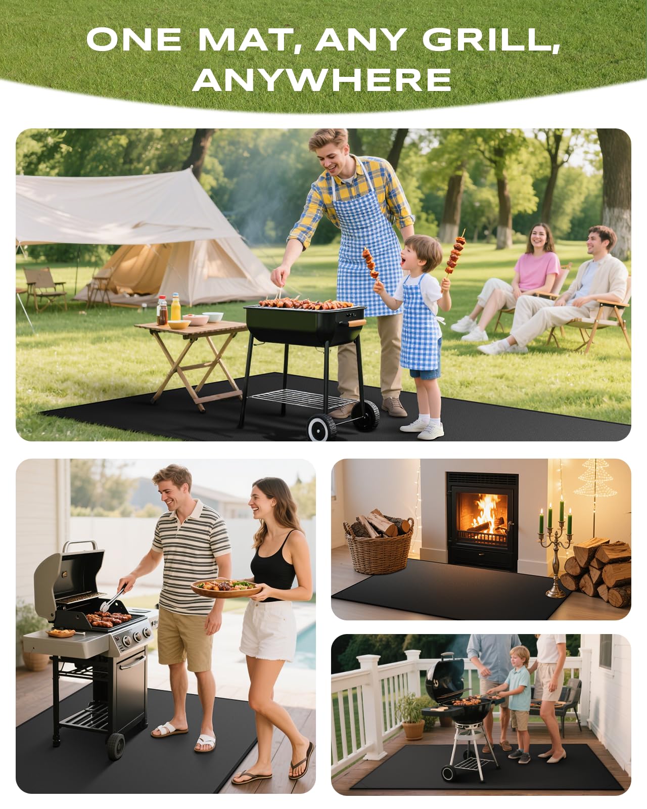 Vewaci Non-Curl 60x40 inch Under Grill Mats for Outdoor Grill, Indoor Fire Pit Hearth Rugs for Fireplace, Double-Sided Fireproof, Oilproof & Waterproof BBQ Grill Mat, Easy to Clean,for Deck/Patio/Lawn