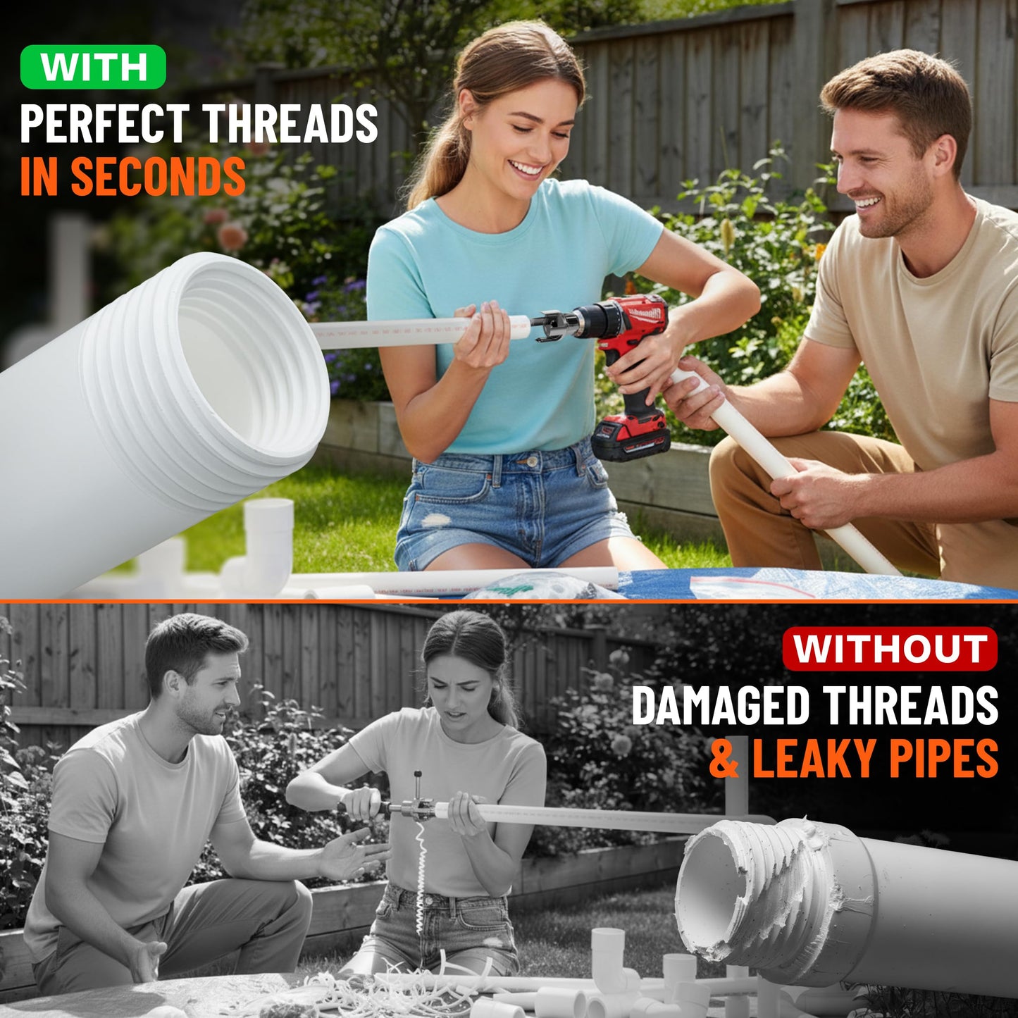 Premium 2 Packs PVC Pipe Threader 1/2 and 3/4 For Integrated Internal & External Threading Tool Break-resistant Rust-resistant Cutter Machuelos Tubo Set npt Dual-function Kit Opener