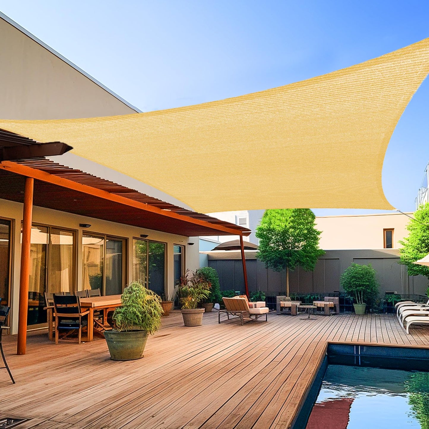 Shade&Beyond 8'x10' Sun Shade Sails Canopy Rectangle Sand 185GSM Shade Sail for Patio Deck Yard Backyard, (We Make Custom Size)