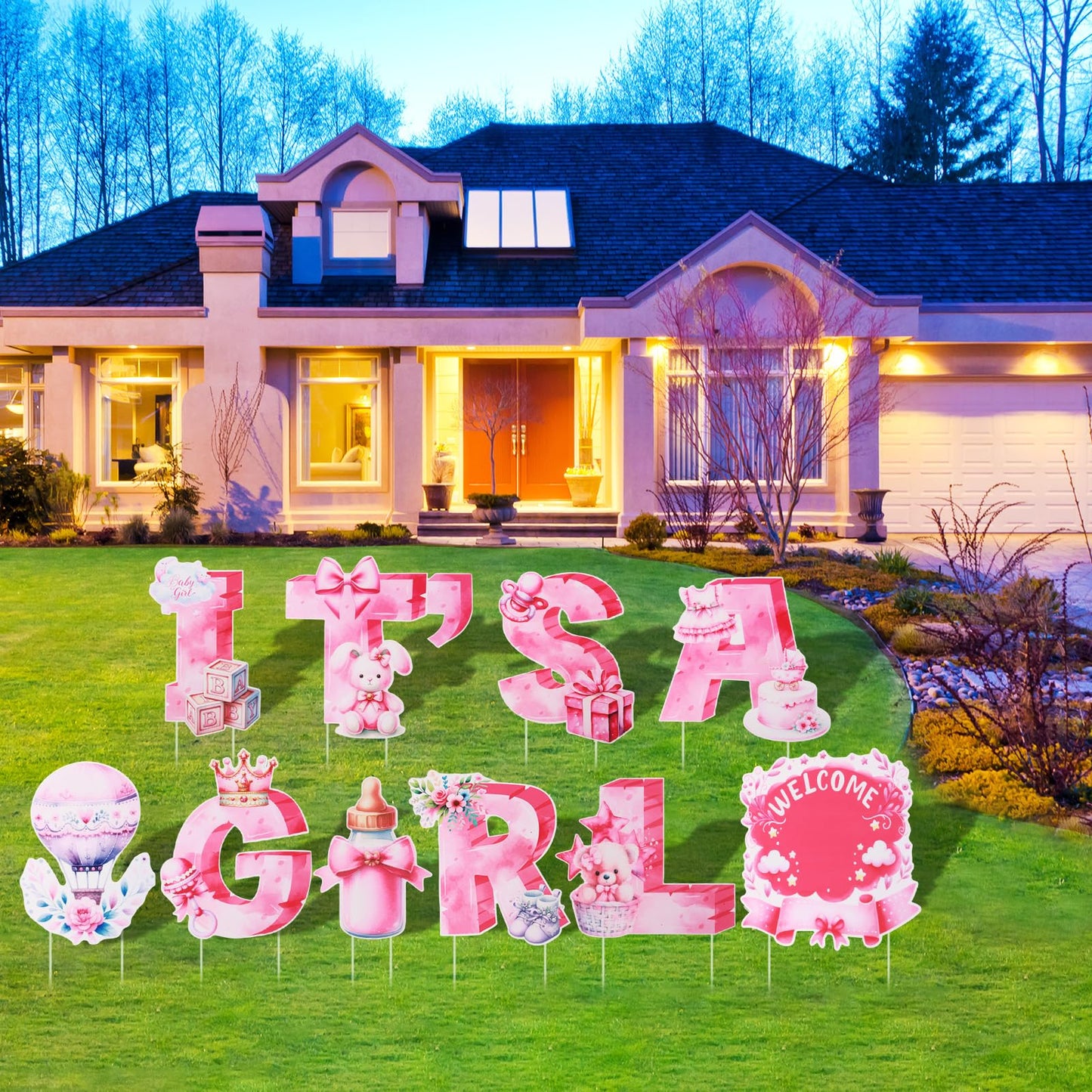 EASY JOY 10PCS Its A Girl Yard Sign with Stakes Pink It's A Girl Baby Shower Yard Sign for Gender Reveal Outdoor Garden Lawn Party