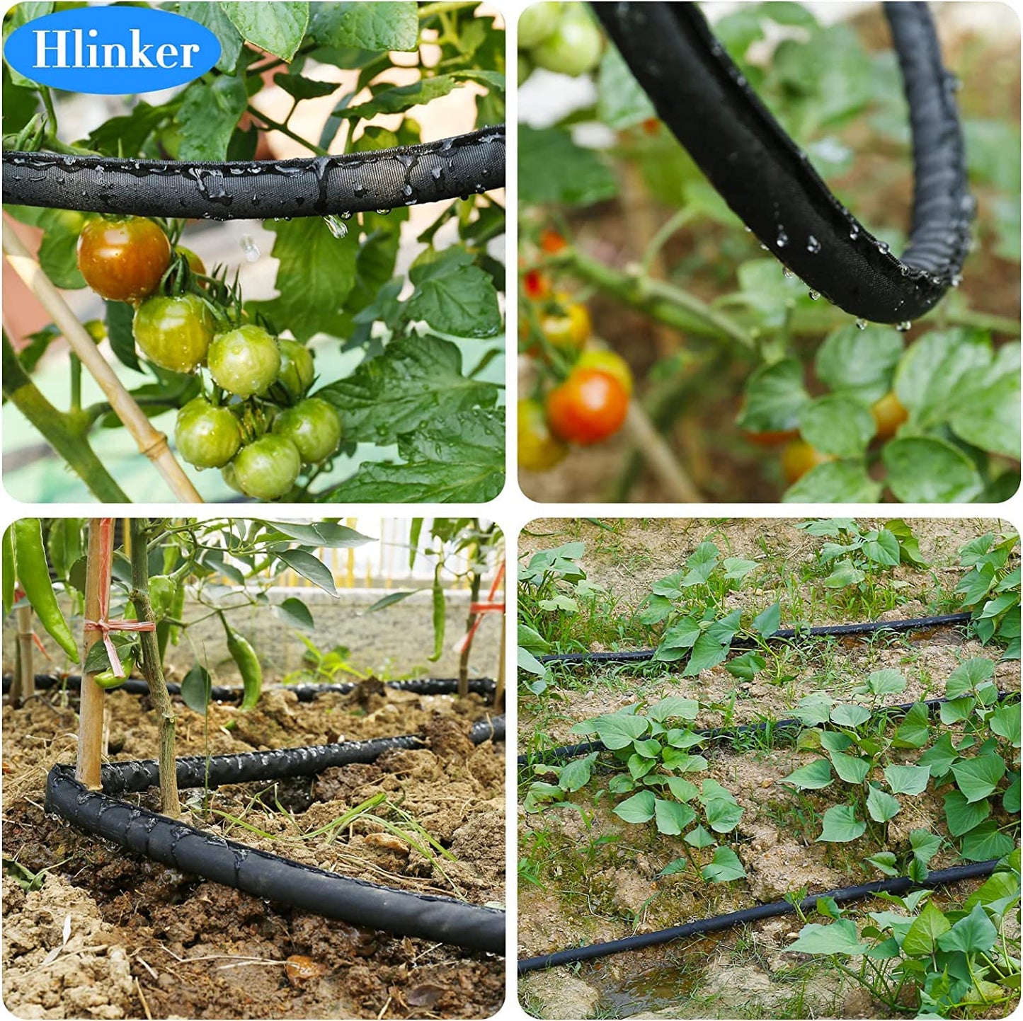 Hlinker 2026 Flat Soaker Hose 200 ft (50ft 4Packs) with Stake for Garden, Linkable Drip Hose Diy Automates Garden Irrigation System Saving 90% Water, Dual-layer Leak-free Design Water Hose with Holes