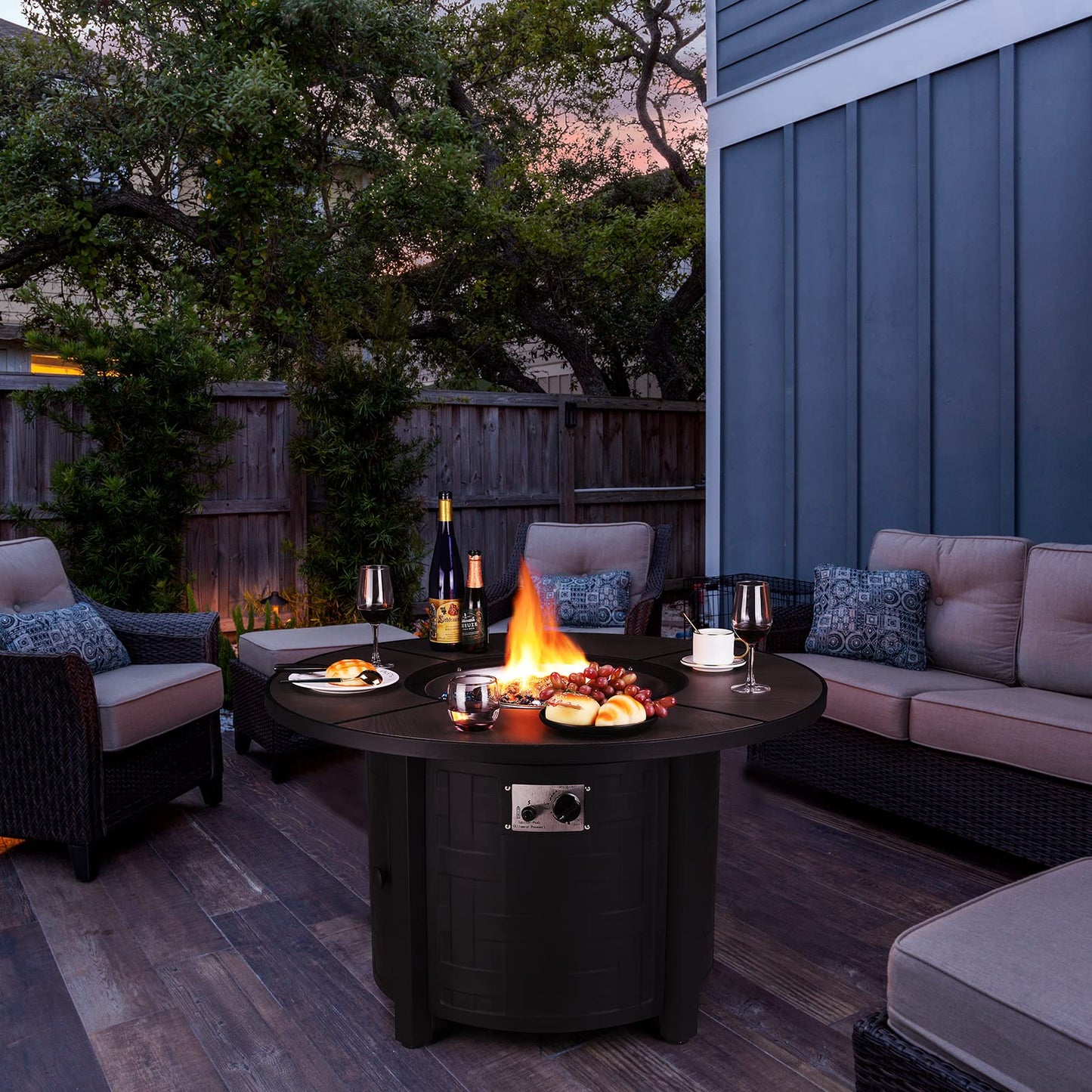 TLGREEN Propane Fire Pit Table 42 Inch Round – 50,000 BTU Outdoor Fire Pit with Lid, Converts to Patio Coffee Table, Certified, Includes Waterproof Cover & Blue Fire Glass