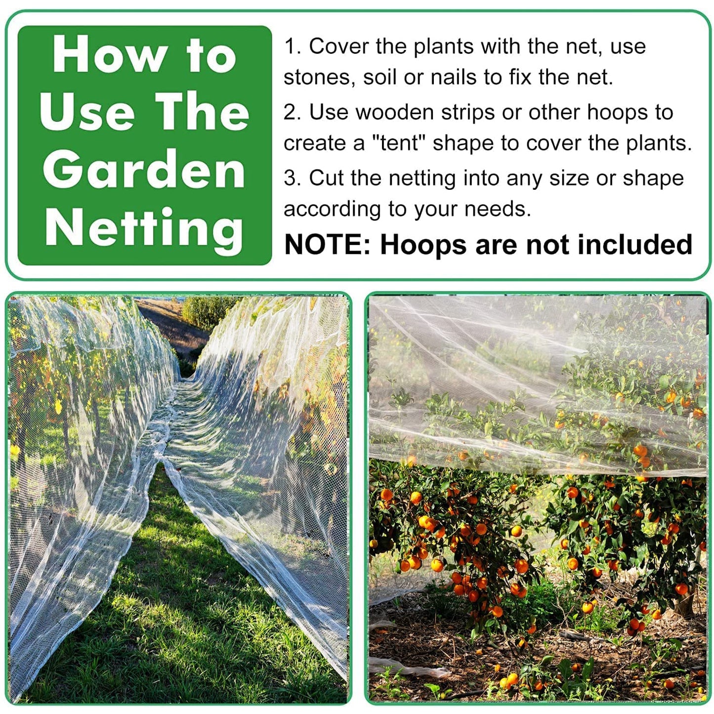 Unves 10'x20' Garden Netting, Bird Netting Mosquito Mesh for Vegetable Fruits Plant Garden Protections, Plant Covers Bug Insect Net Pest Barrier Protect Garden Plant from Birds Bugs