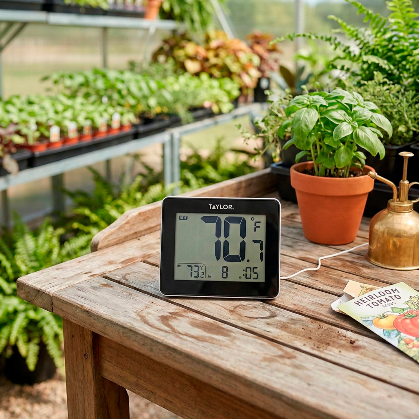 Taylor Wired Digital Indoor Outdoor Thermometer with LED Display, Wired Probe Sensor for Home, Greenhouse, Nursery, and Indoor Use, White Housing