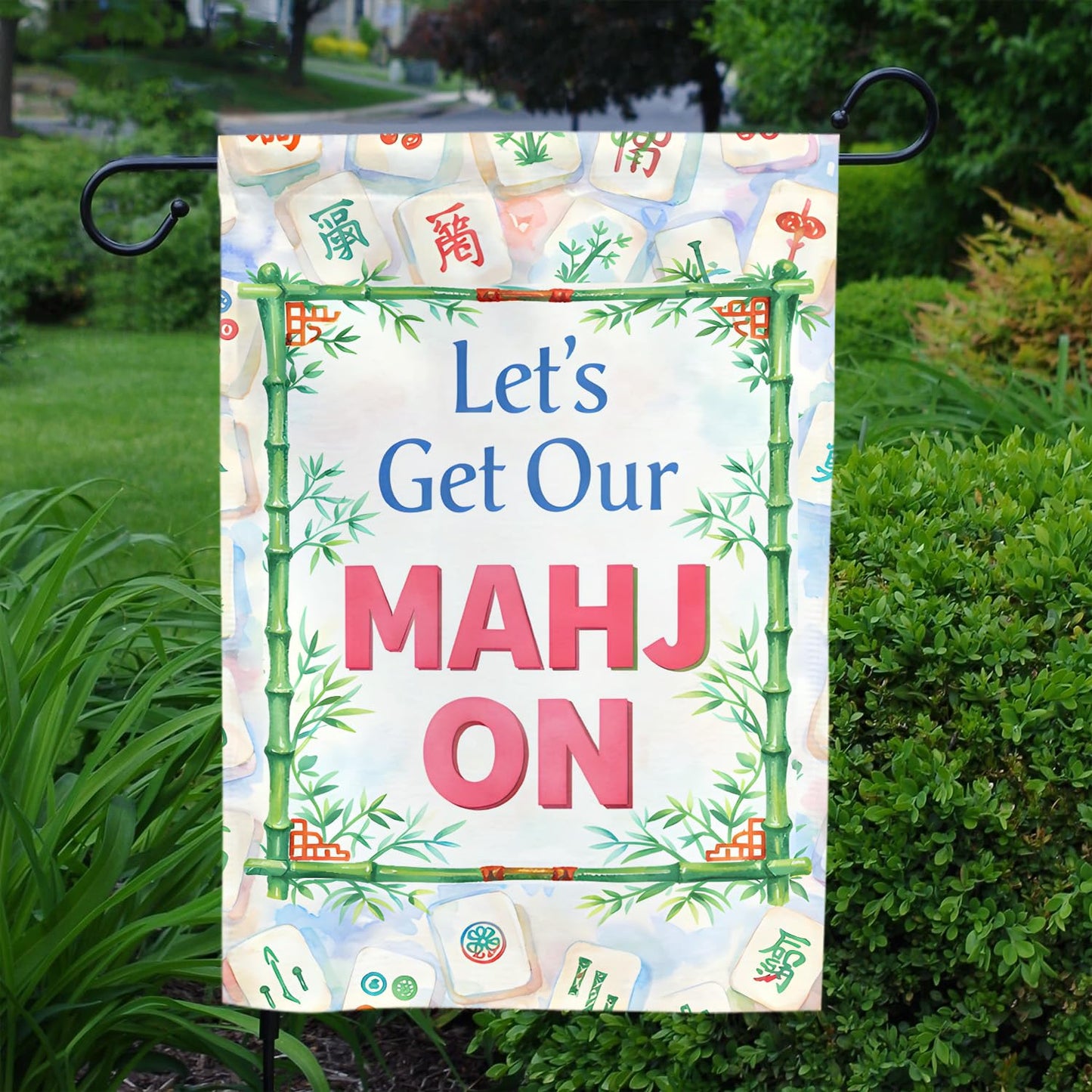 MAIANEY (12x18") Mahjong Garden Flag, Mahjong Welcome Garden Flag – Mahjong Gifts & Party Decor, Cute Mahj Porch Sign, Double Sided Outdoor Yard Flag for Game Night & Mahjong Lovers, Double Sided