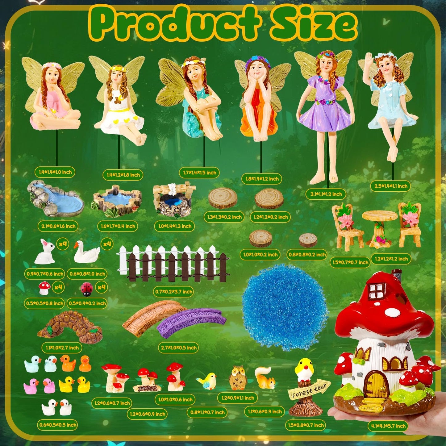 Pamonrueer 56 Pcs Fairy Garden Kit Miniature Mushroom House Set with Fairy Figurines Animals Furniture & Bridge DIY Fairy Garden Accessories for Outdoor Indoor Terrarium Decor