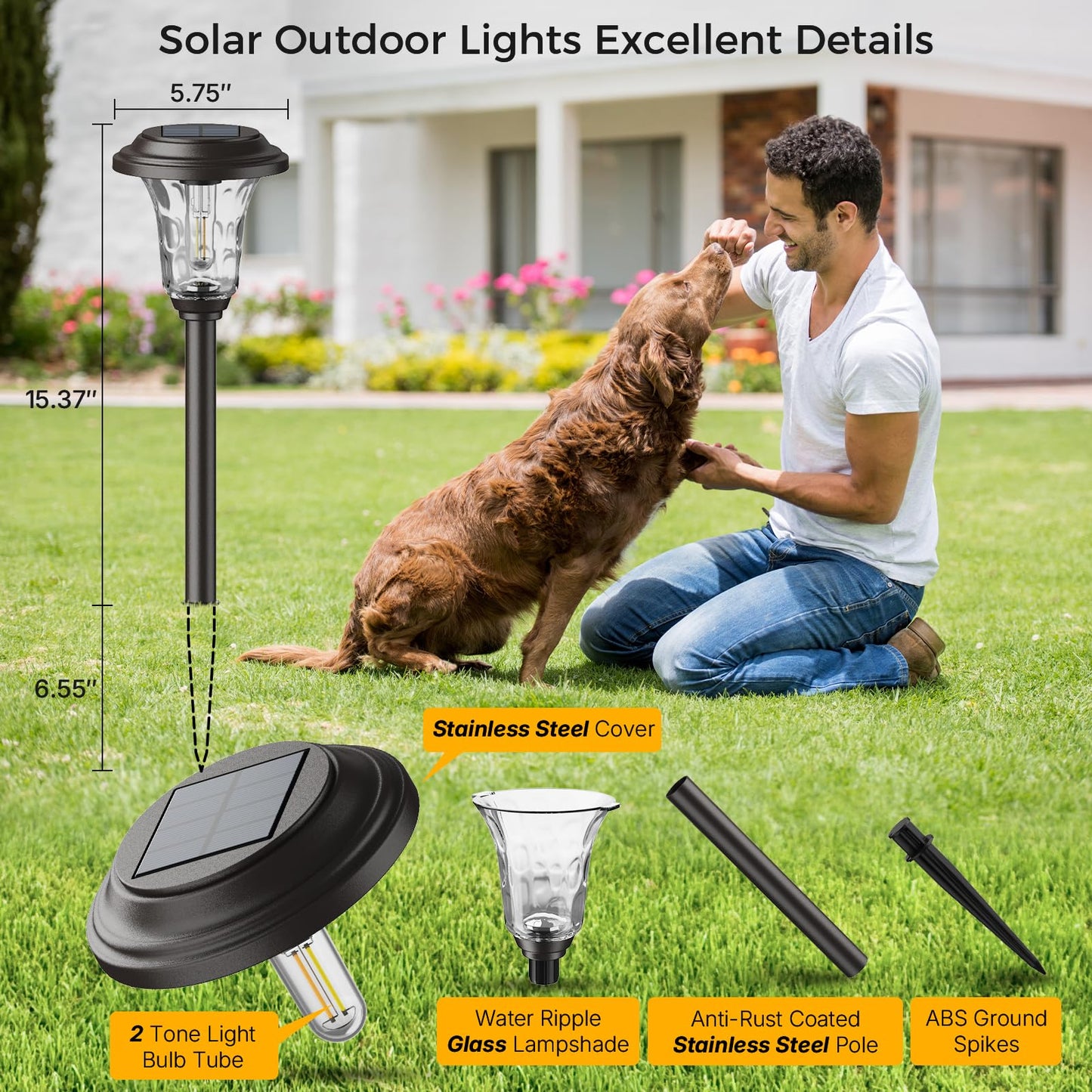 XMCOSY+ Solar Pathway Lights, 4 Pack Metal Solar Lights Outdoor Waterproof, 20/40LM Bright Solar Powered Garden Light for Yard Backyard Landscape Path Driveway Walkway Outside (Warm/Cool White)