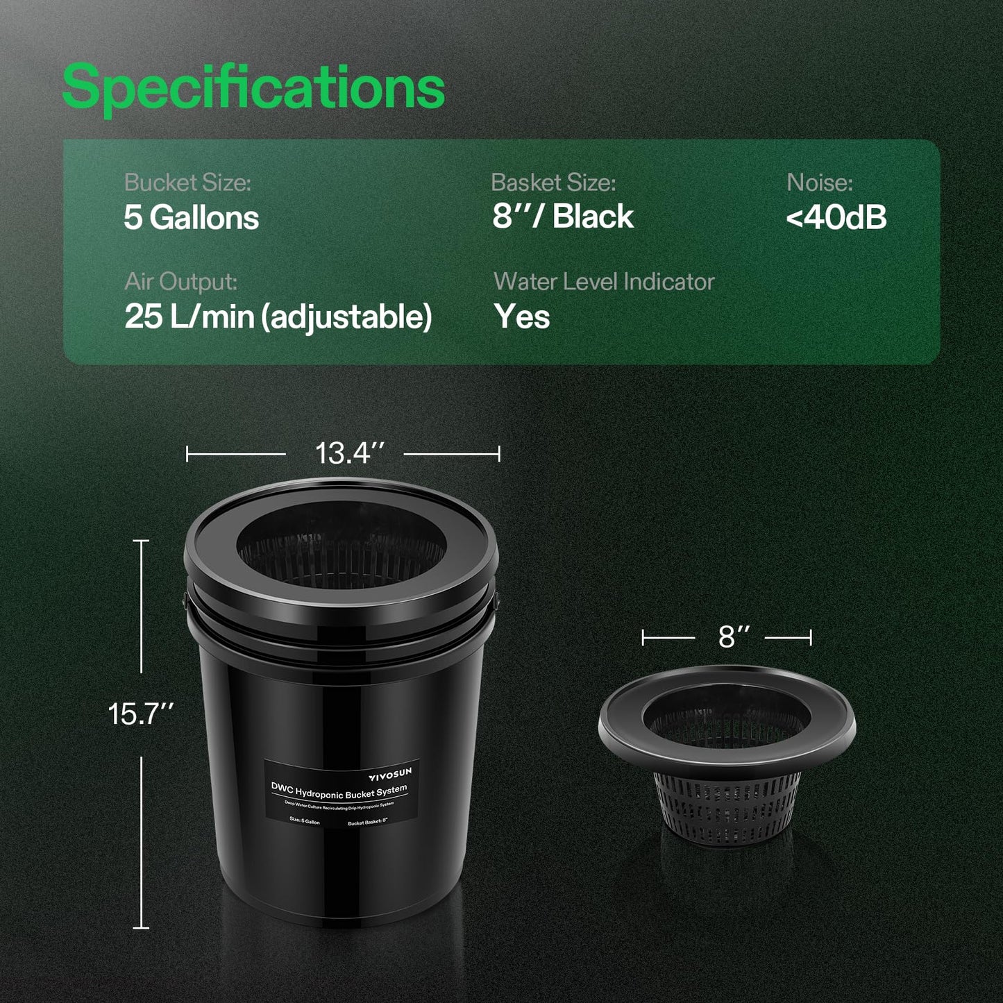 VIVOSUN DWC Hydroponics Grow System with Top Drip Kit, 5-Gallon Deep Water Culture, Recirculating Drip Garden System with Multi-Purpose Air Hose, Air Pump, and Air Stone (1 Bucket + Top Drip Kit)