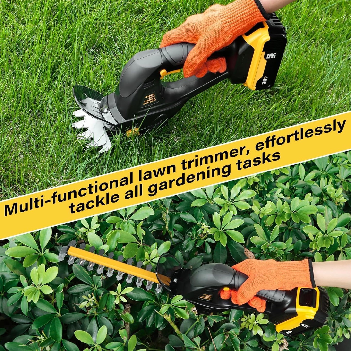 Cordless Hedge Trimmer (Tool Only), Compatible with DeWalt 20V MAX Battery, 2-in-1 Cordless Grass Shear 1500RPM, 3.3 lbs Handheld Shrub Clipper with Battery Protection, 8" & 4.7" Blades(Black)