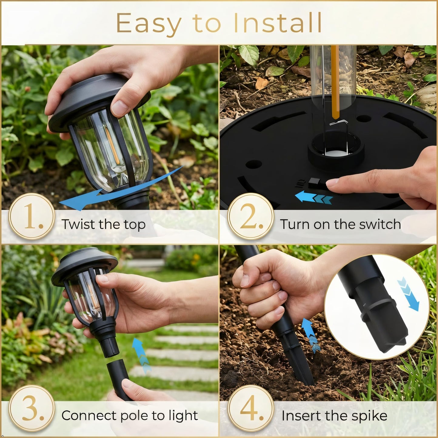 Solar Pathway Lights Outdoor 8 Pack, Warm White Solar Path Lights,Solar Lights Outdoor Waterproof Decorative Landscape Path Lights Auto On/Off, Solar Garden Lights for Yard Walkway Driveway Patio