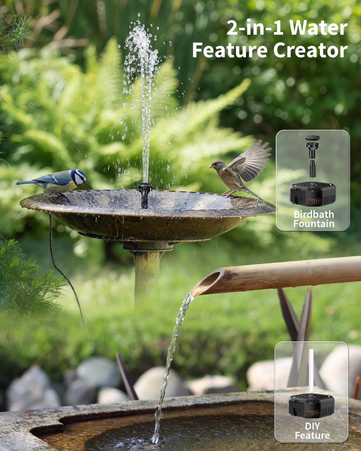 POPOSOAP 6.5W Solar Pond Filter Built-in Battery Backup, Solar Water Fountain Pump with Pond Filter, 8 Nozzles & PVC Tubing for Bird Bath, Small Ponds, Fish Tanks, Water Features P3065D