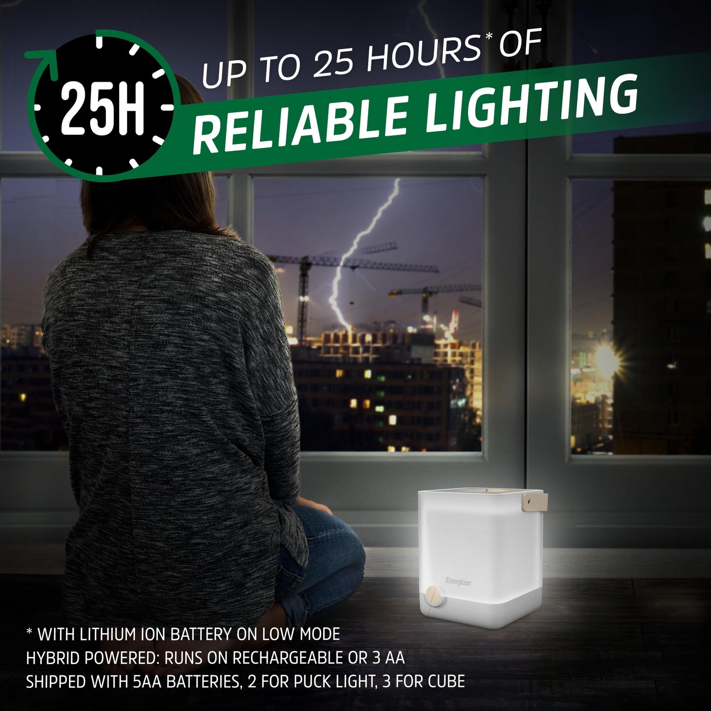 Energizer LightxPower Cube Camping Lantern, X1000 Lantern Dual Power Rechargeable and AA Battery, IPX4 Water Resistant