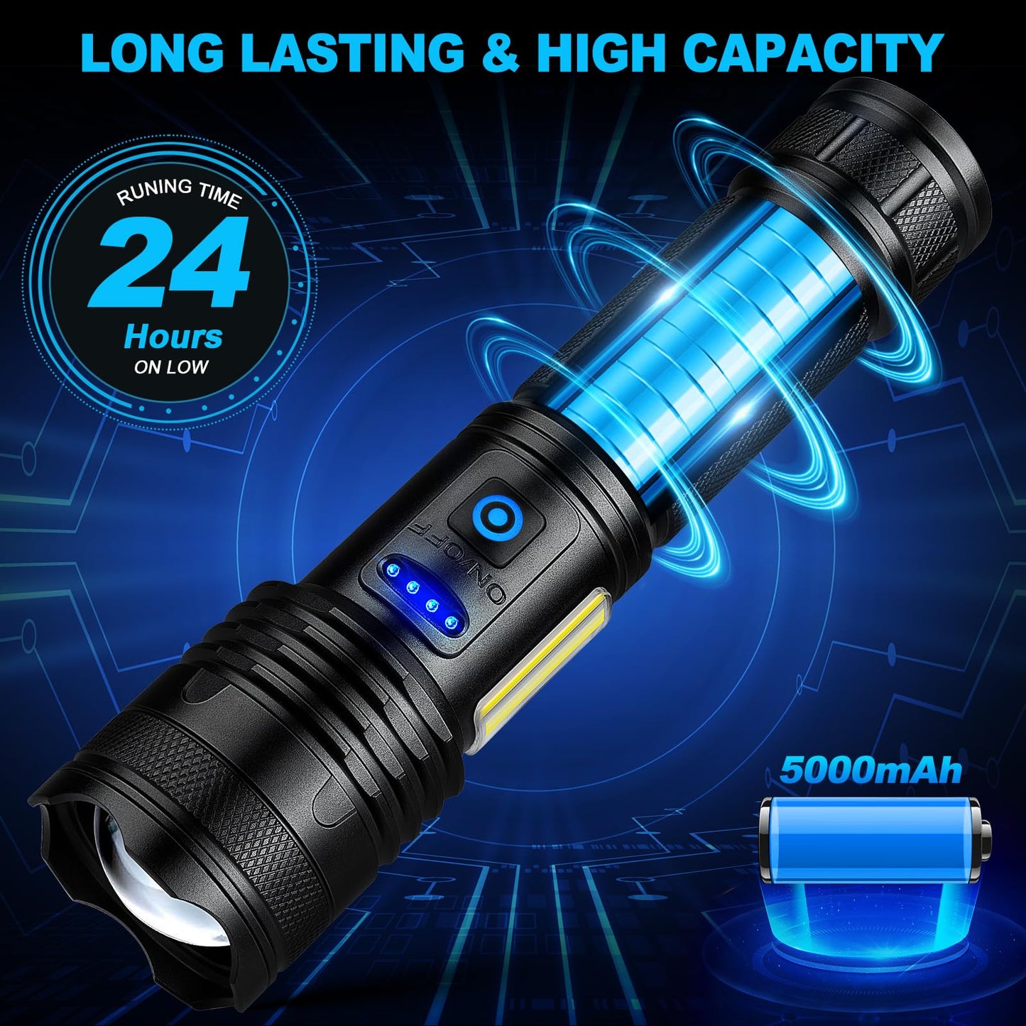 Alicegirl Rechargeable Flashlights High Lumens, 99000LM Super Bright Flashlight, Adjustable Powerful Flash Light with 8 Modes & COB Light, Waterproof Handheld Flashlight for Home Camping