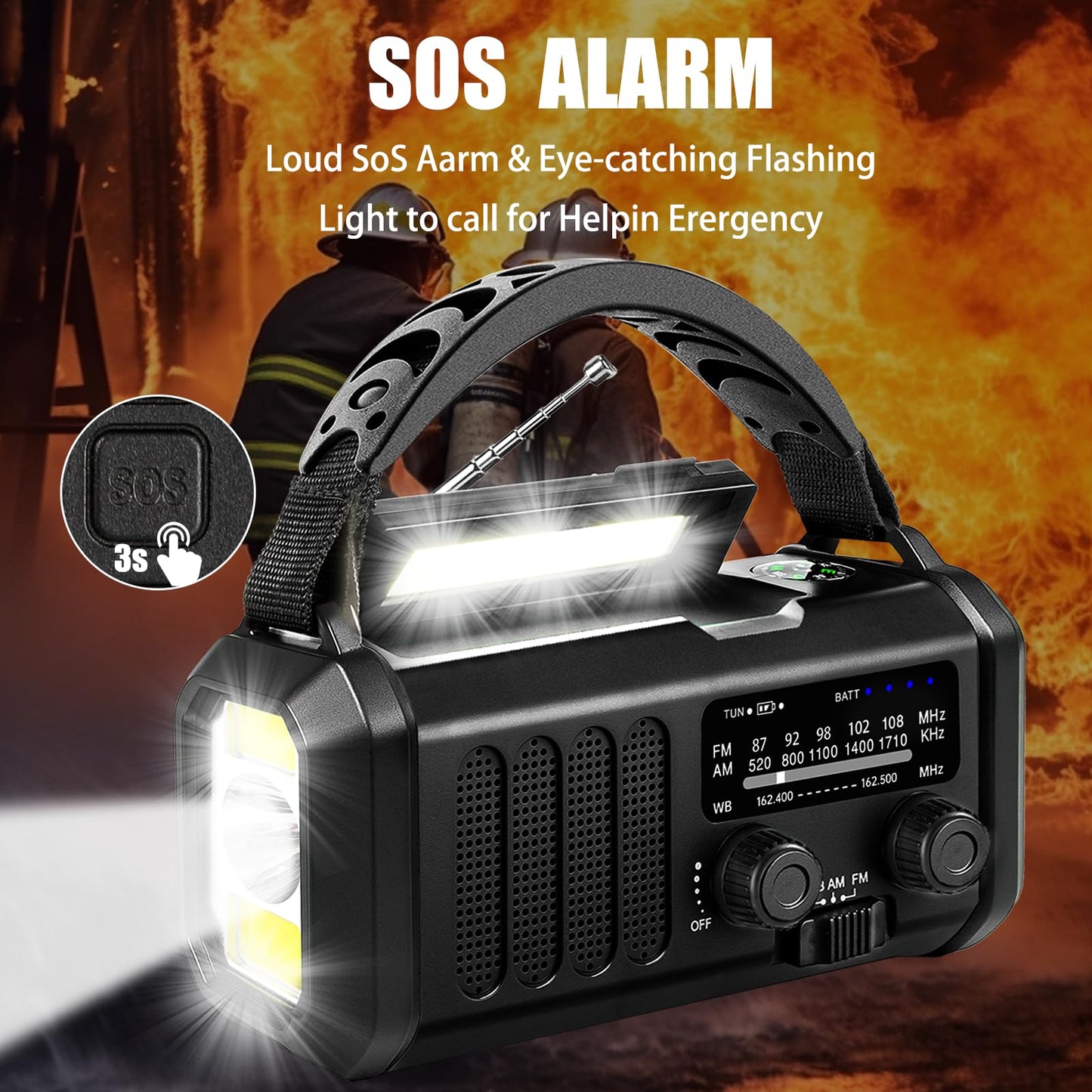 Emergency Weather Radio 20000mAh NOAA/AM/FM with 74000mWh USB/Solar/Hand Crank Charging, Battery Operated, SOS Alarm & Flashlight for Indoor/Outdoor Emergencies (Black)