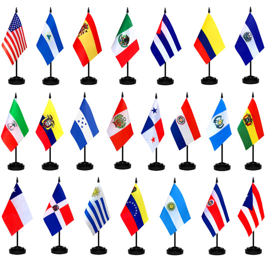 LZXING 22 Countries Spanish Speaking Desk Flags Set Small Mini Latin American Latino Stick Flags for Heritage Hispanic Month Decorations,5x8 Inch