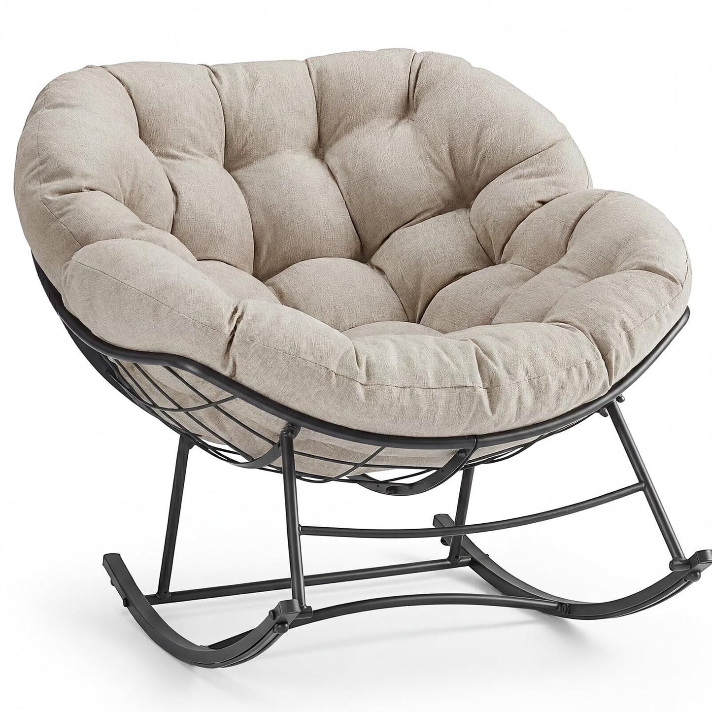 OLIXIS Outdoor Rocking Chair with 5.5" Thick Cushion, Oversized Egg Lounge Chair with Water-Repellent & UV-Resistant Fabric, 450 Lbs Heavy Duty for Patio, Living Room, Garden, Bedroom, Beige