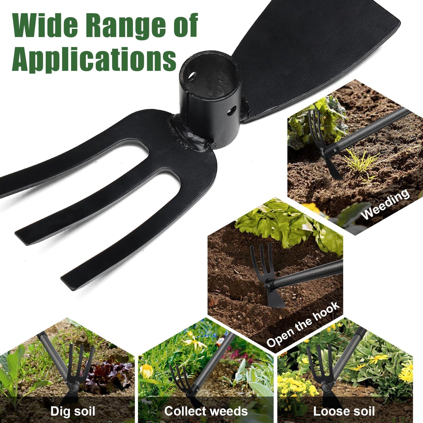 UIABOPZ Hoe Garden Tool, 45 Inch Garden Hoe Adjustable Long Handle, 2 in 1 Garden Hoe for Weeding, Stainless Steel Weeder Tool for Yard Long Handle, Gardening Hoe for Planting, Lossening, Digging