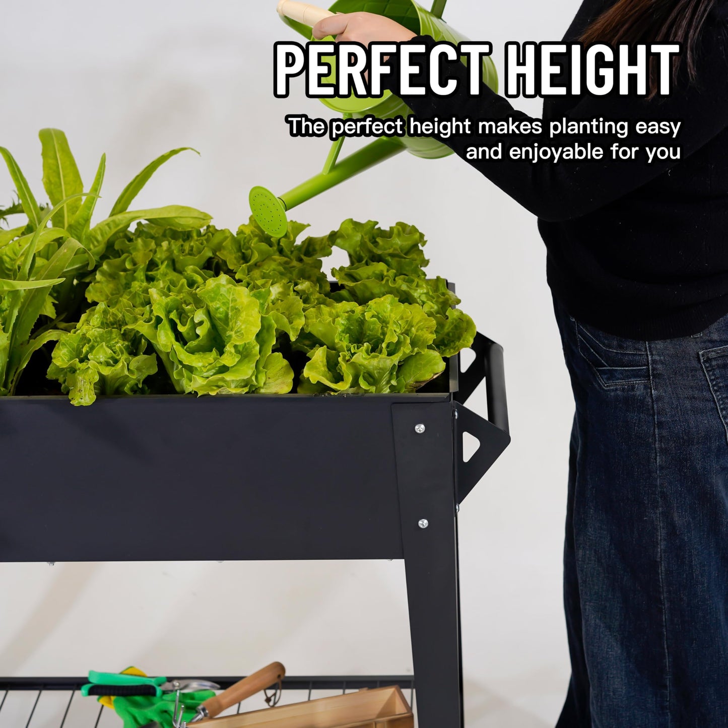 LEETOLLA Elevate 32" Tall Raised Garden Bed Outdoor with Wheels & Shelf for Mobility, 400LBS Capacity, Anti-Rust Steel Planter Box for Vegetables/Herbs, Patio-Balcony-Backyard