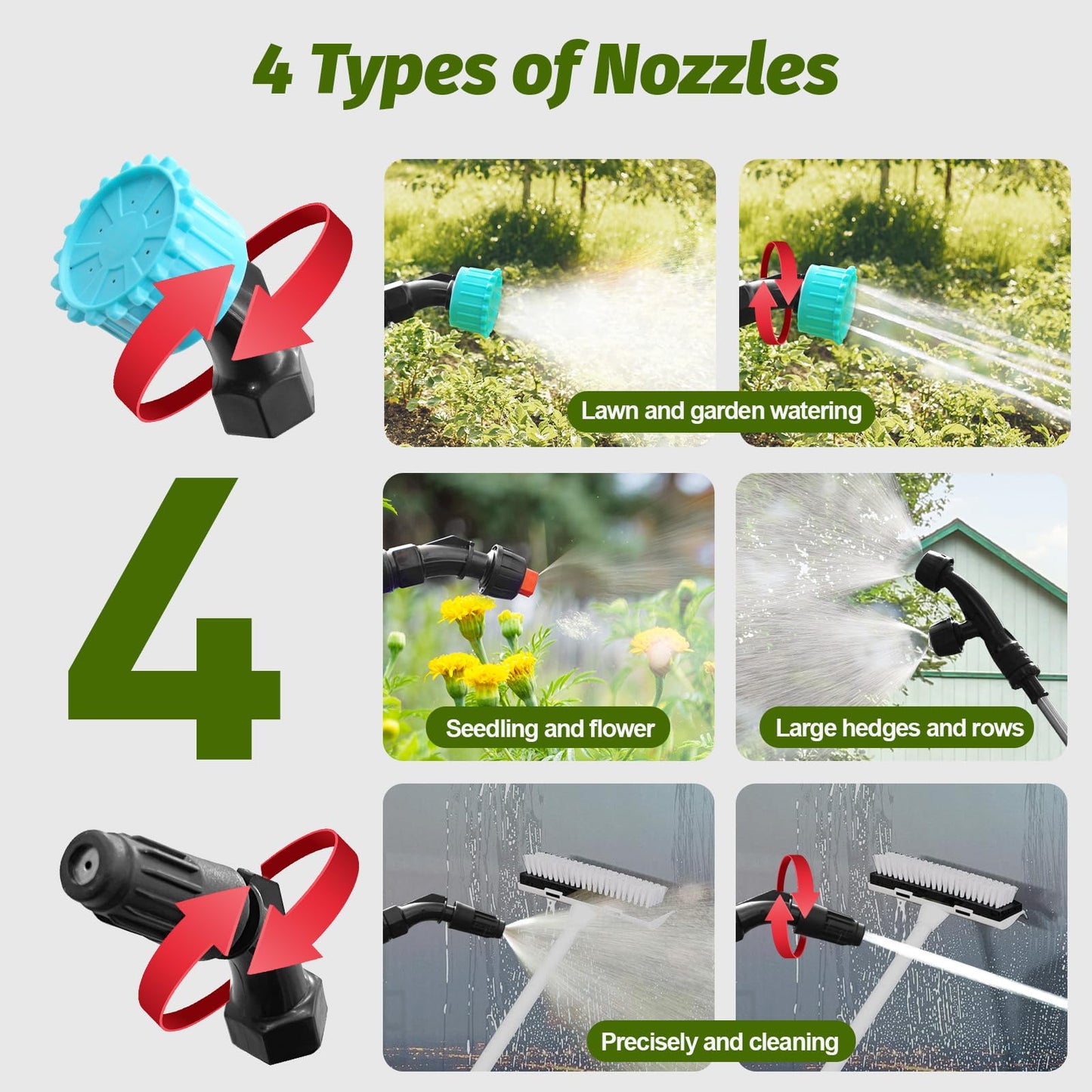 Sylsmart Battery Powered Sprayer Wand with 32.8FT Extended Hose, Electric Garden Sprayer with 3 Speeds & Battery Indicator, 4 Nozzles, 7.4V Portable Weed Sprayer for Lawn Care, Fertilizing, Watering