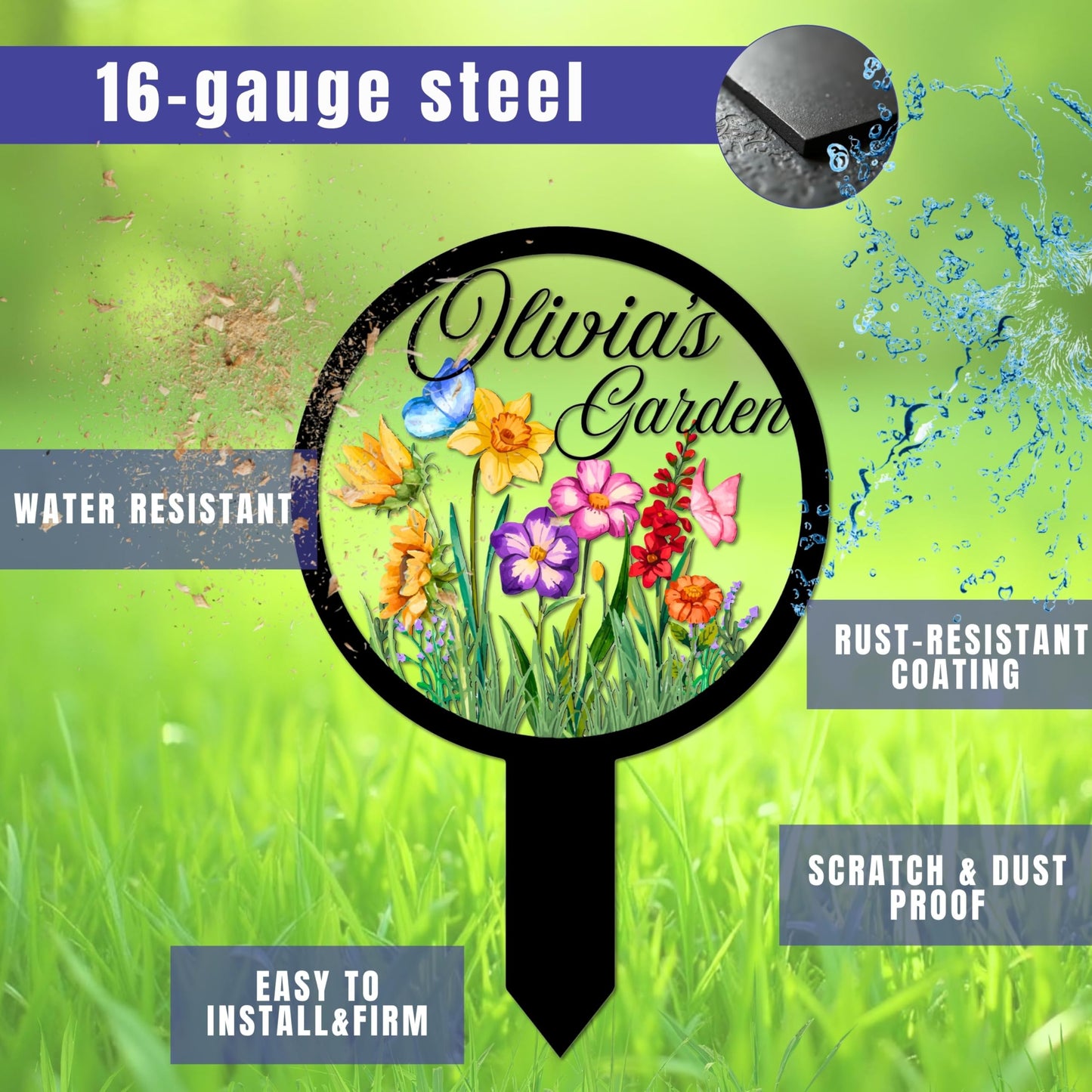 Personalized Metal Garden Sign, Custom Spring Porch Decor with Flowers, Personalized Name Sign for Garden, Patio, Porch, Gardening Gift for Gardeners