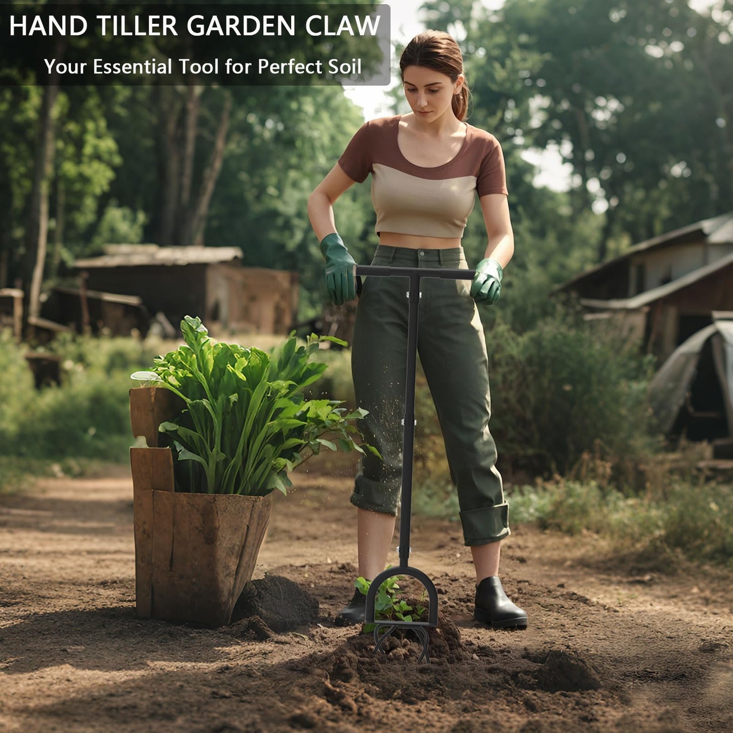 Hand Tiller Garden Claw, 4-Tine Twist Tiller Cultivator for Soil Loosening, Lawn Aeration, and Garden Bed Preparation - Durable, Adjustable, and Easy to Use Garden Tool
