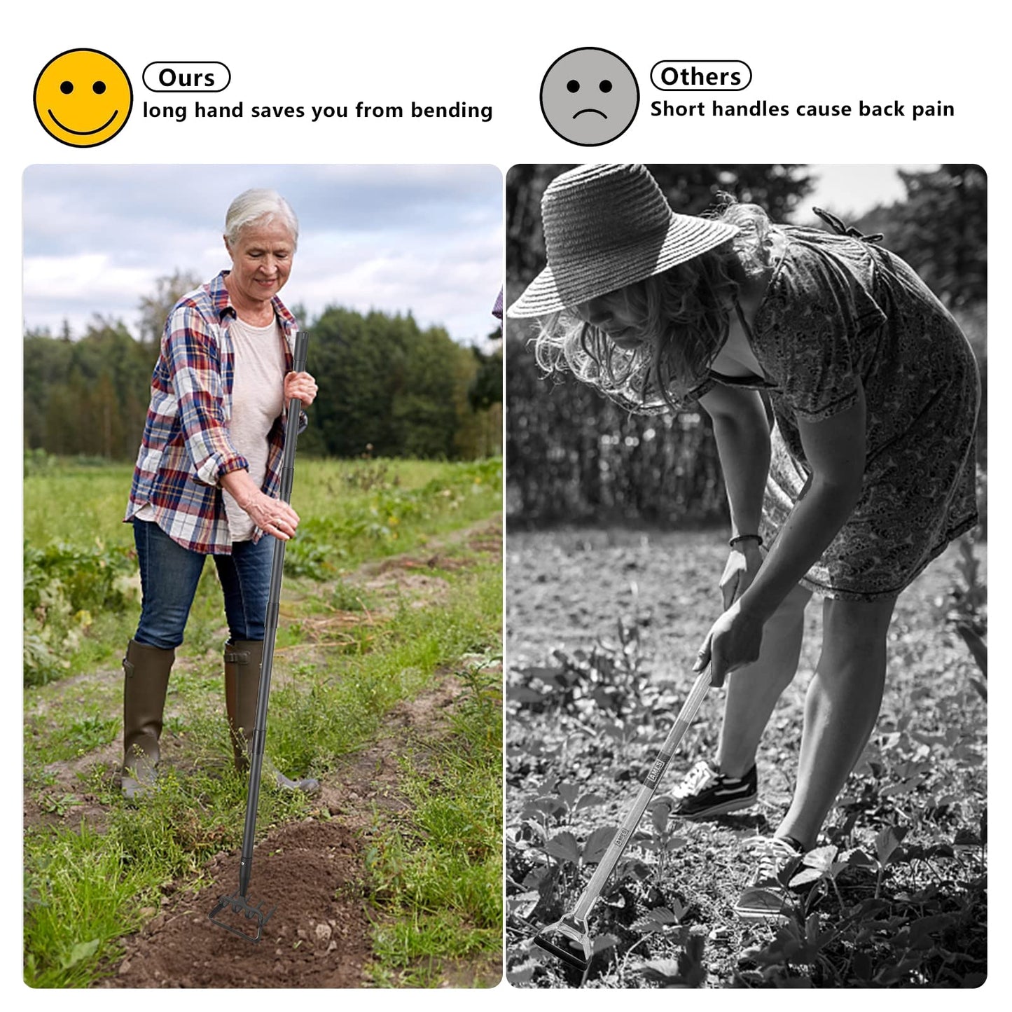 BsBsBest Hoe Garden Tools, 37-62 Inch Gardening Tools for Weeding, Stirrup Hoe Long Handle for Yard Weed Puller, Scuffle Hula Adjustable Weeding Loop Hoe for Lawn, Vegetable, Soil, Planting Black
