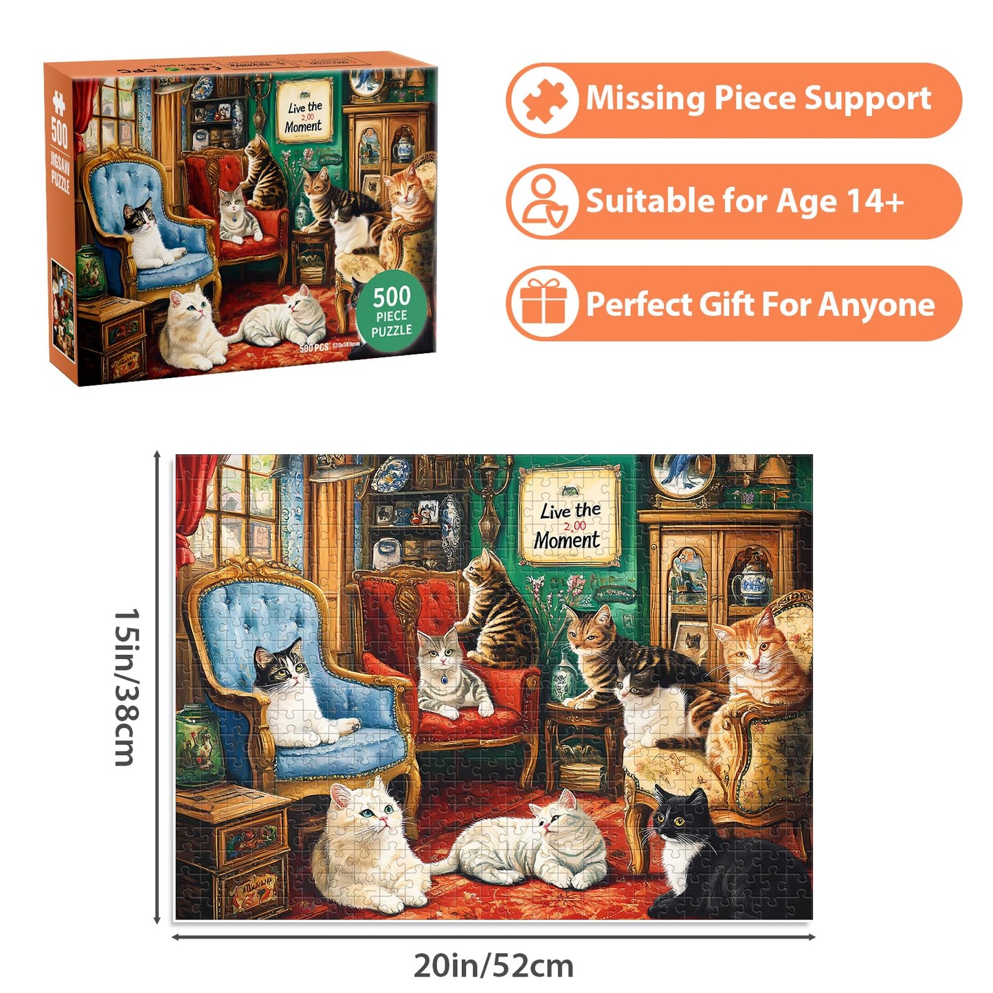 500 Pieces Puzzle for Adults,Cats Home Puzzle, Recycled Cardboard Animals Jigsaw Puzzles 500 Pieces,Challenging Puzzles Game Home Decor Birthday Party Gift Toy for Adults Seniors 20.5 * 15 in