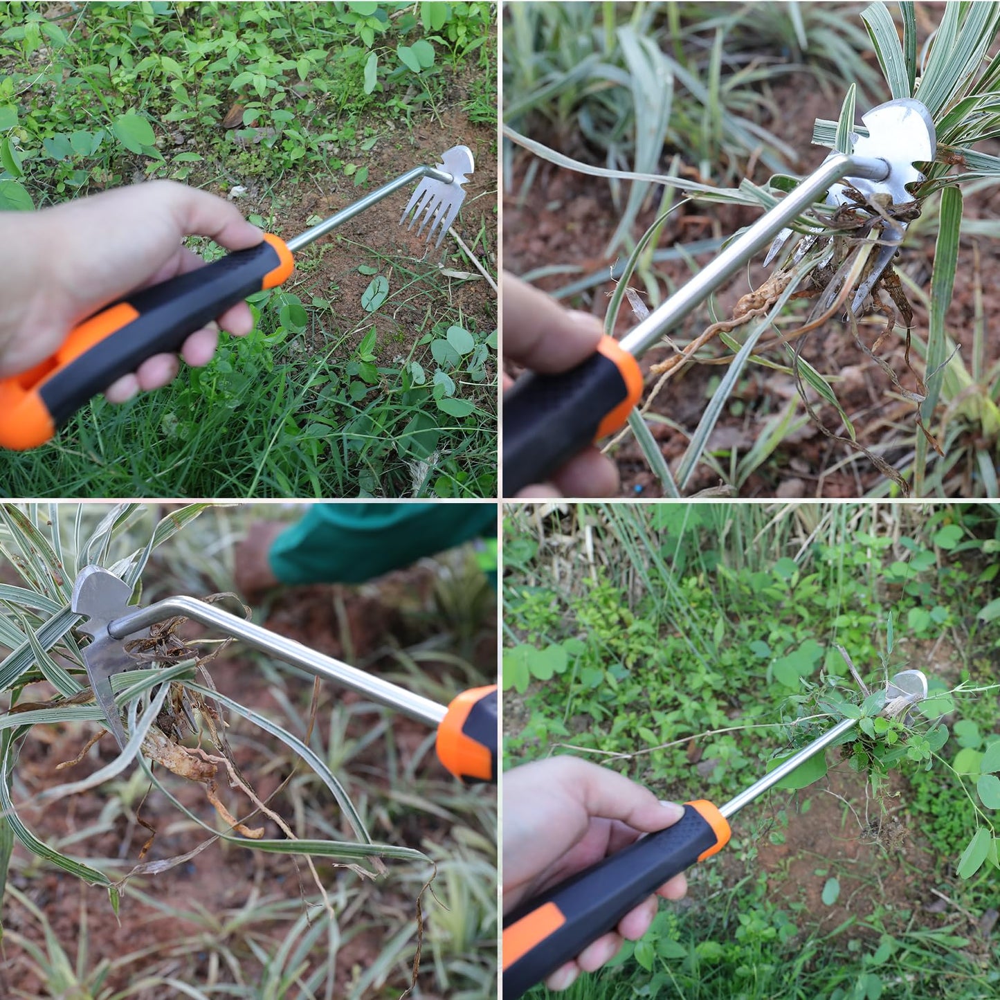 Weed Removal Tool, New Garden Weeding Tools Manganese Steel Hand Weeder Tool with Handle, 5 Teethes Dual Purpose Manual Weeders Tool Weed Tool for Garden (Rubber Handle)