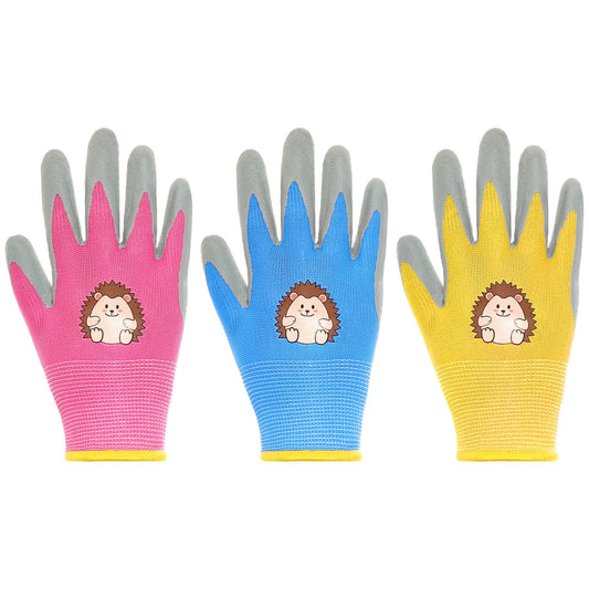 Hmxpls 3 Pairs Kids Gardening Gloves, Toddler Work Gloves, Kids Garden Gloves, Children Rubber Coated Gardening Gloves for Digging Weeding Landscaping (A, Small)