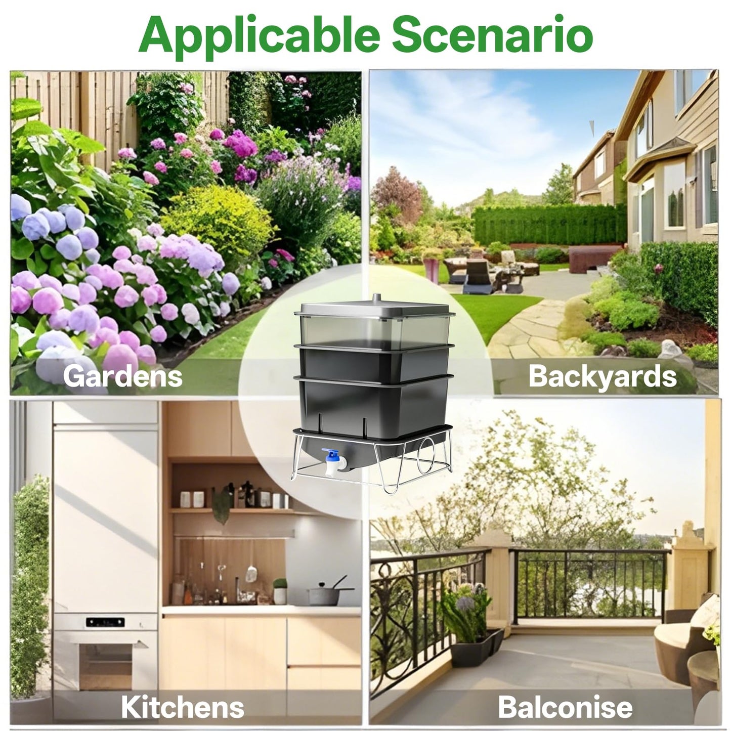 HCGADON 3-Tray 15L Worm Farm Composting Bin with Tool Set - Efficient Indoor/Outdoor Composter for Organic Waste Recycling, Beginner-Friendly Kit for Healthier Plants (Black)