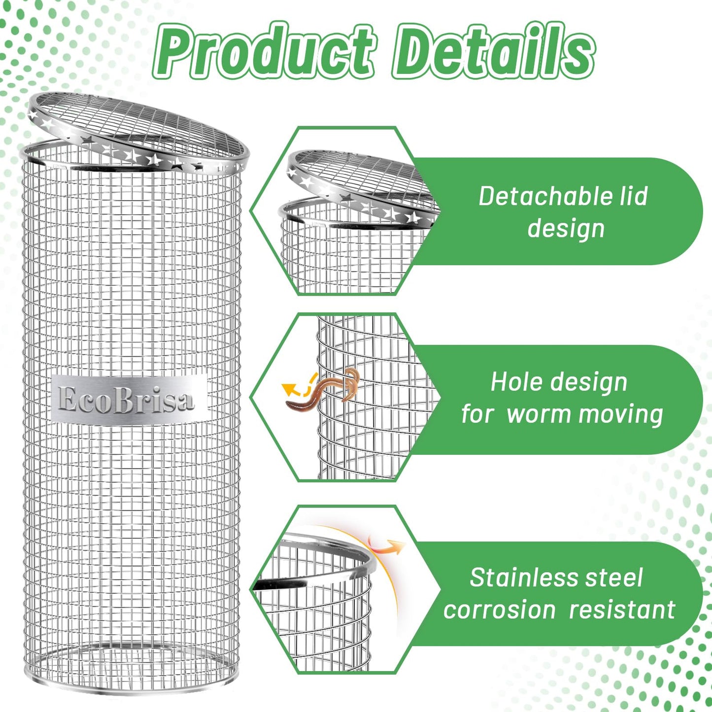EcoBrisa 2pack Underground Worm Composting Bin, Metal Compost Bin for Recycling Kitchen Food Waste, Outdoor Worm Compost Bin with Holes and Lid Use in Outdoor Garden Vegetable Patch Backyard